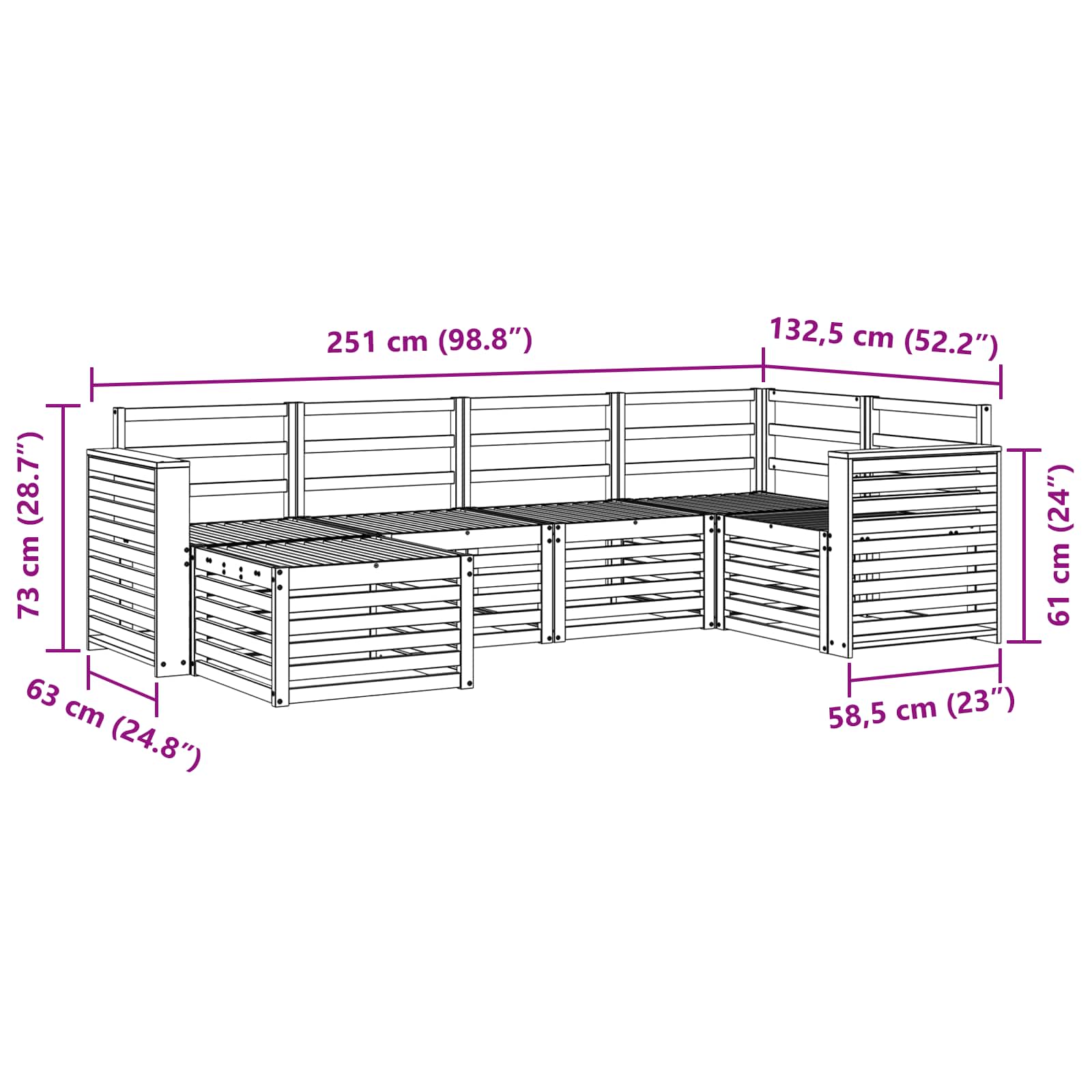 Ecksofa Set 6 pcs Natur Massivholz Akazie
