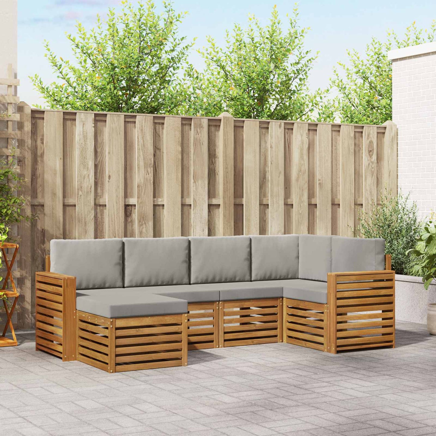 Outdoor-Sofagarnitur 6 stk. Natürlich und Hellgrau Polyester