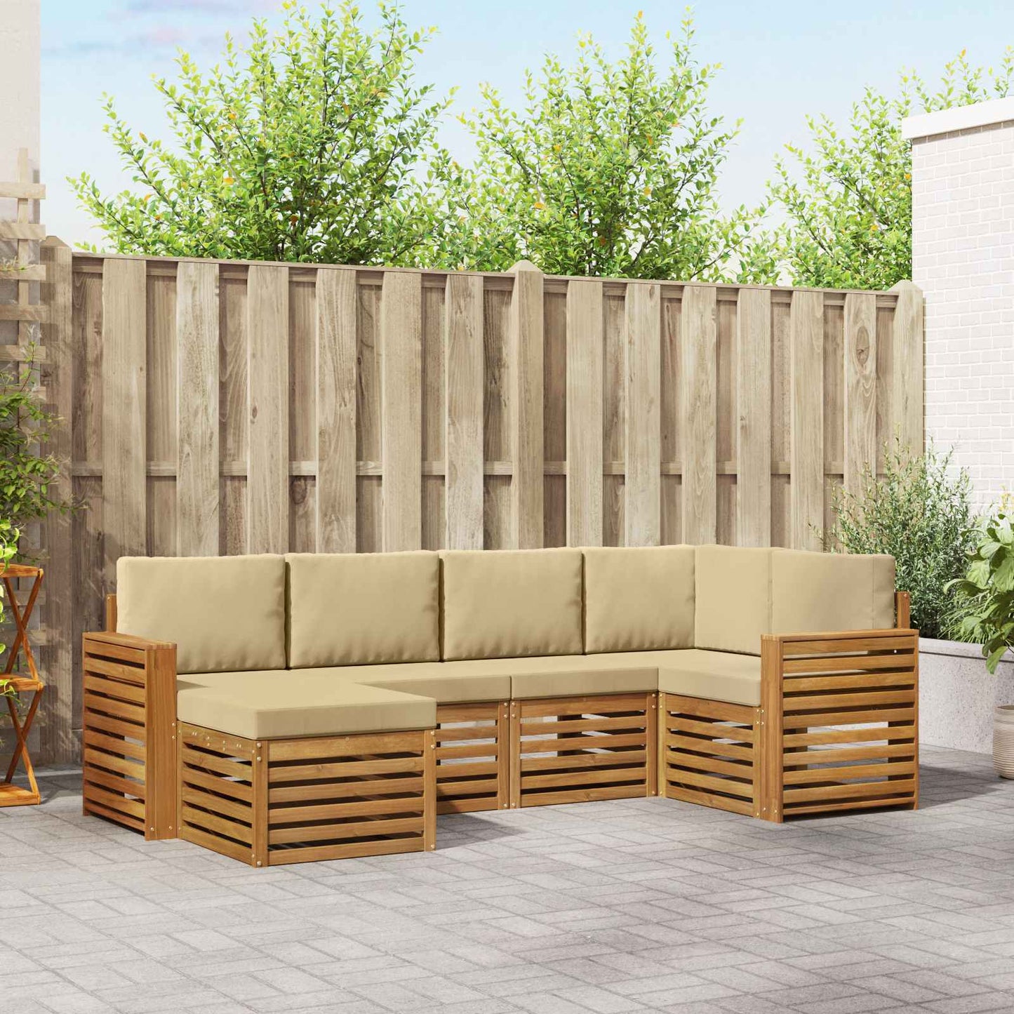 Outdoor-Sofagarnitur 6 stk. Natur und Beige Polyester