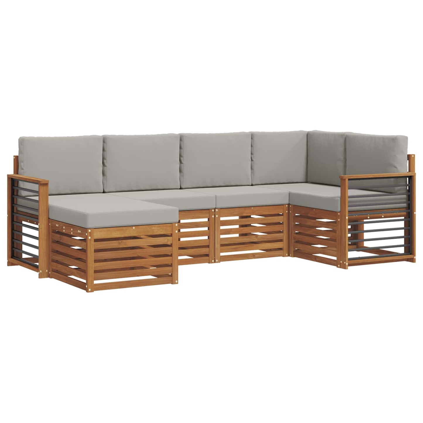 Outdoor-Sofagarnitur 6 stk. Natürlich und Hellgrau Polyester