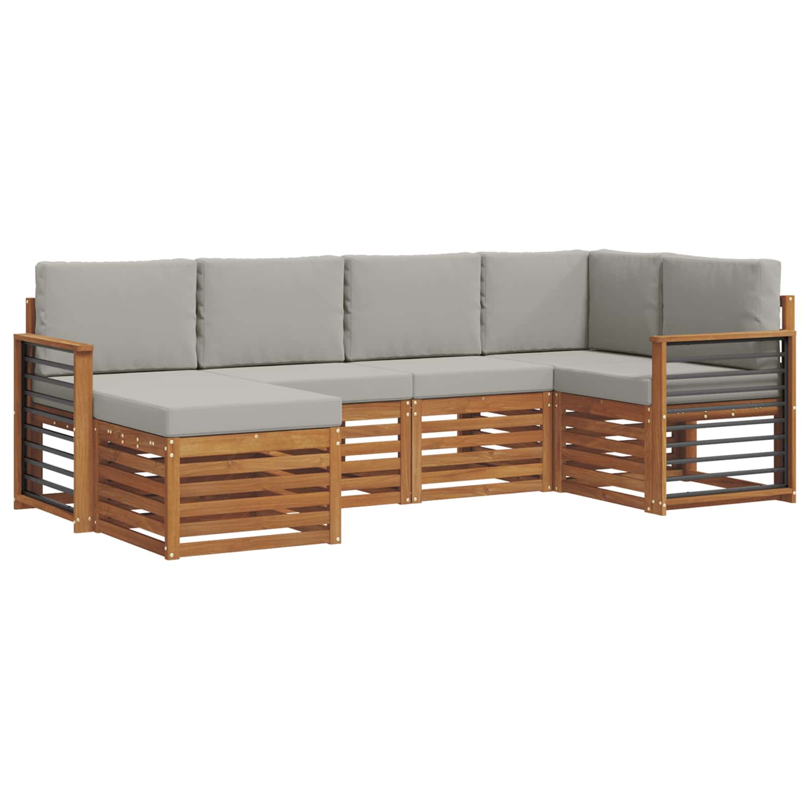 Outdoor-Sofagarnitur 6 stk. Natürlich und Hellgrau Polyester