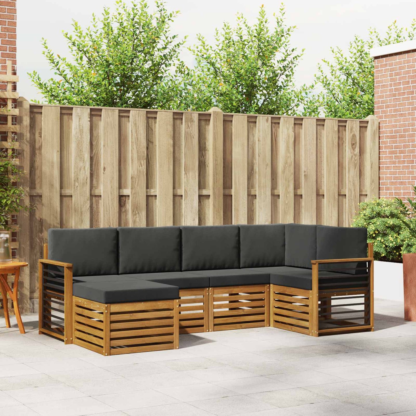 Ecksofa Set 6 pcs Natur und Anthrazit Massivholz Akazie