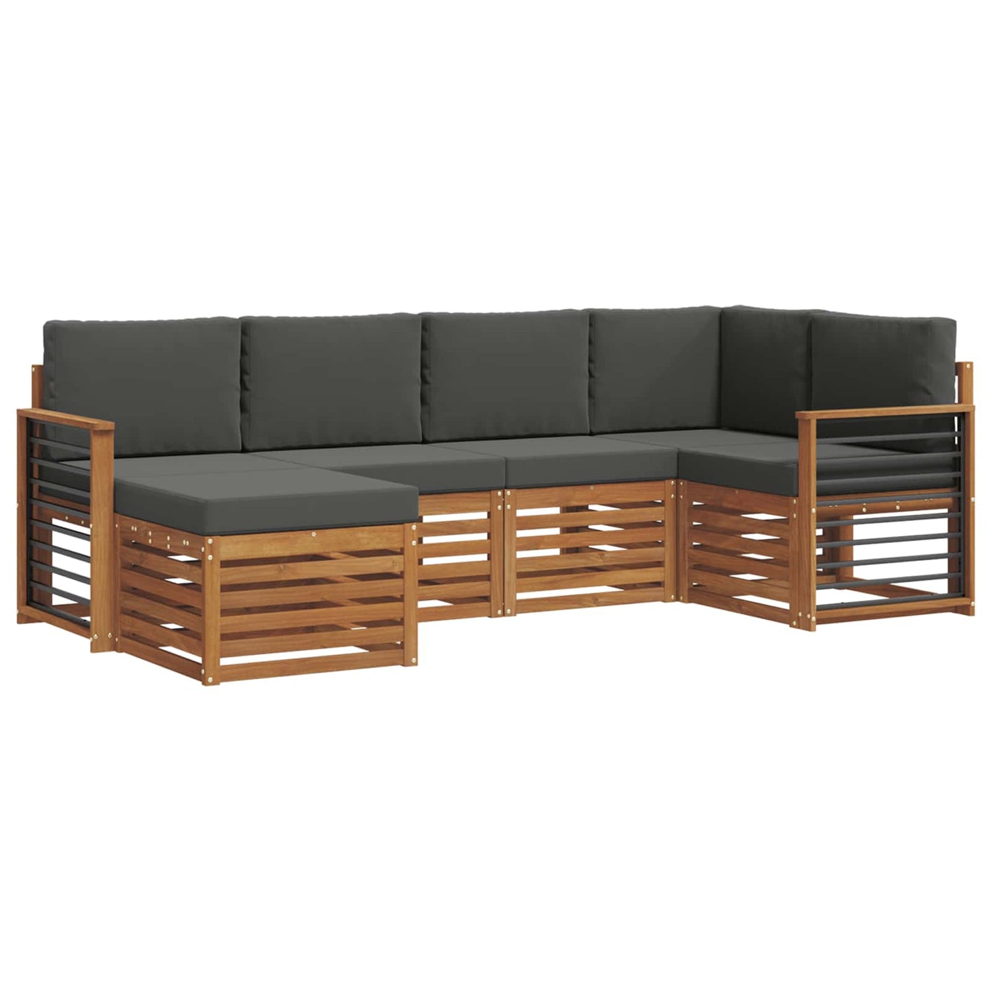 Ecksofa Set 6 pcs Natur und Anthrazit Massivholz Akazie