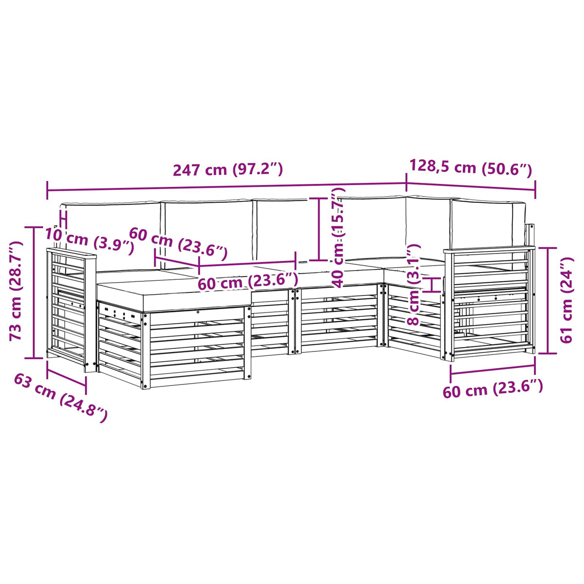 Outdoor-Sofagarnitur 6 stk. Natur und Anthrazit Polyester