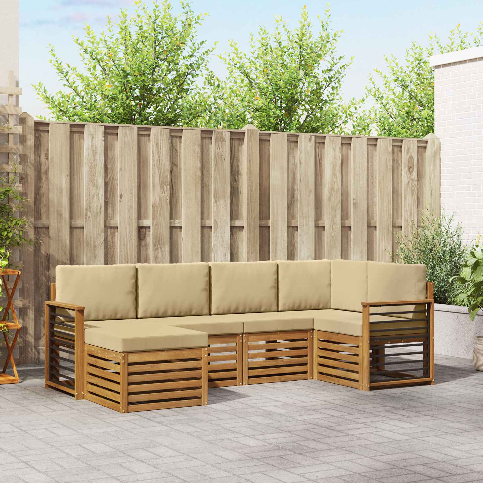 Outdoor-Sofagarnitur 6 stk. Natur und Beige Polyester