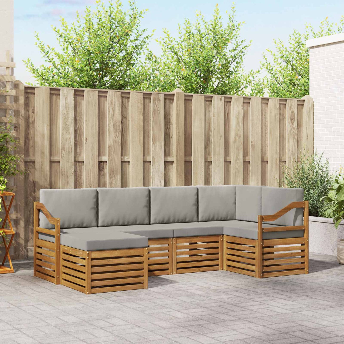 Outdoor-Sofagarnitur 6 stk. Natürlich und Hellgrau Polyester