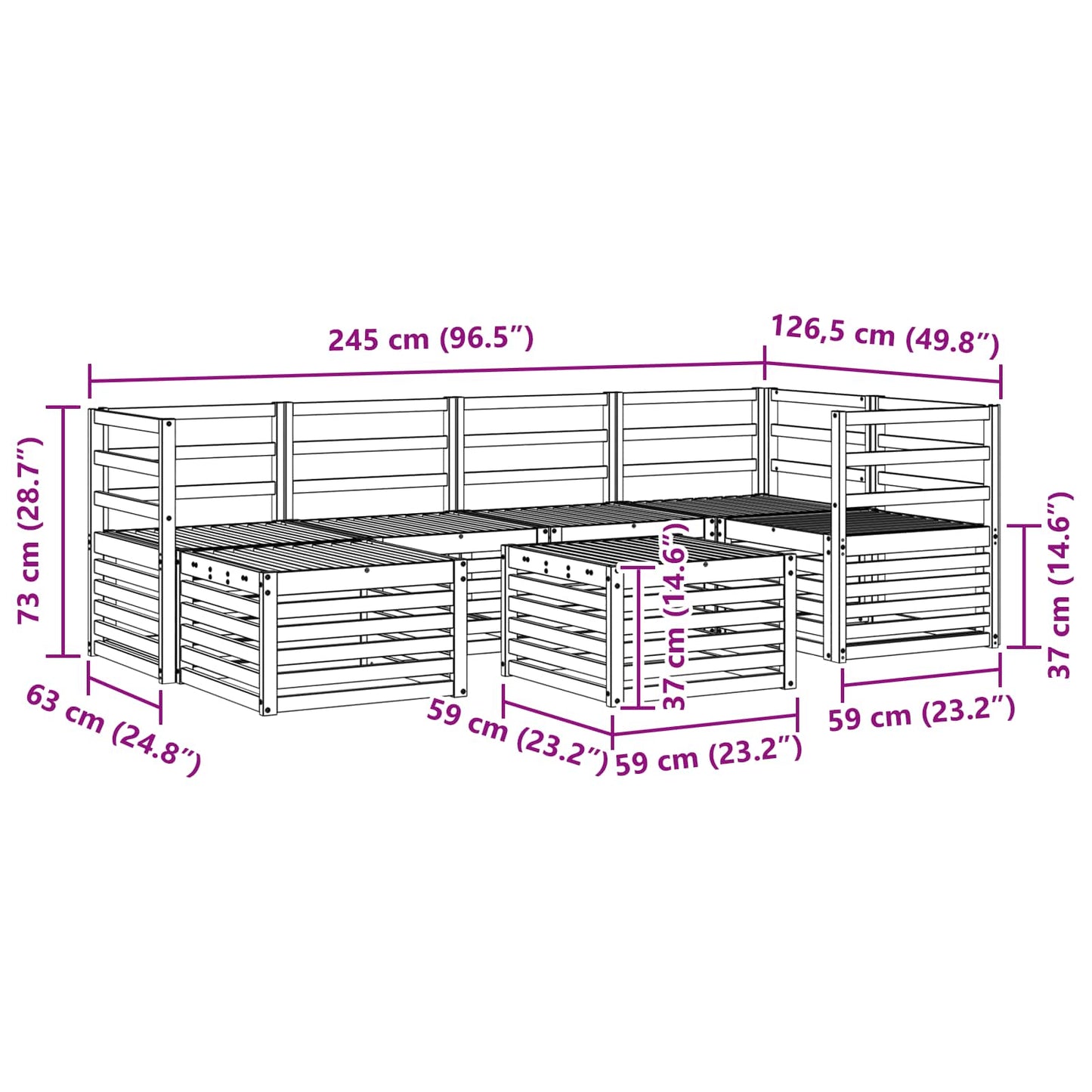 Ecksofa Set 7 pcs Natur Massivholz Akazie