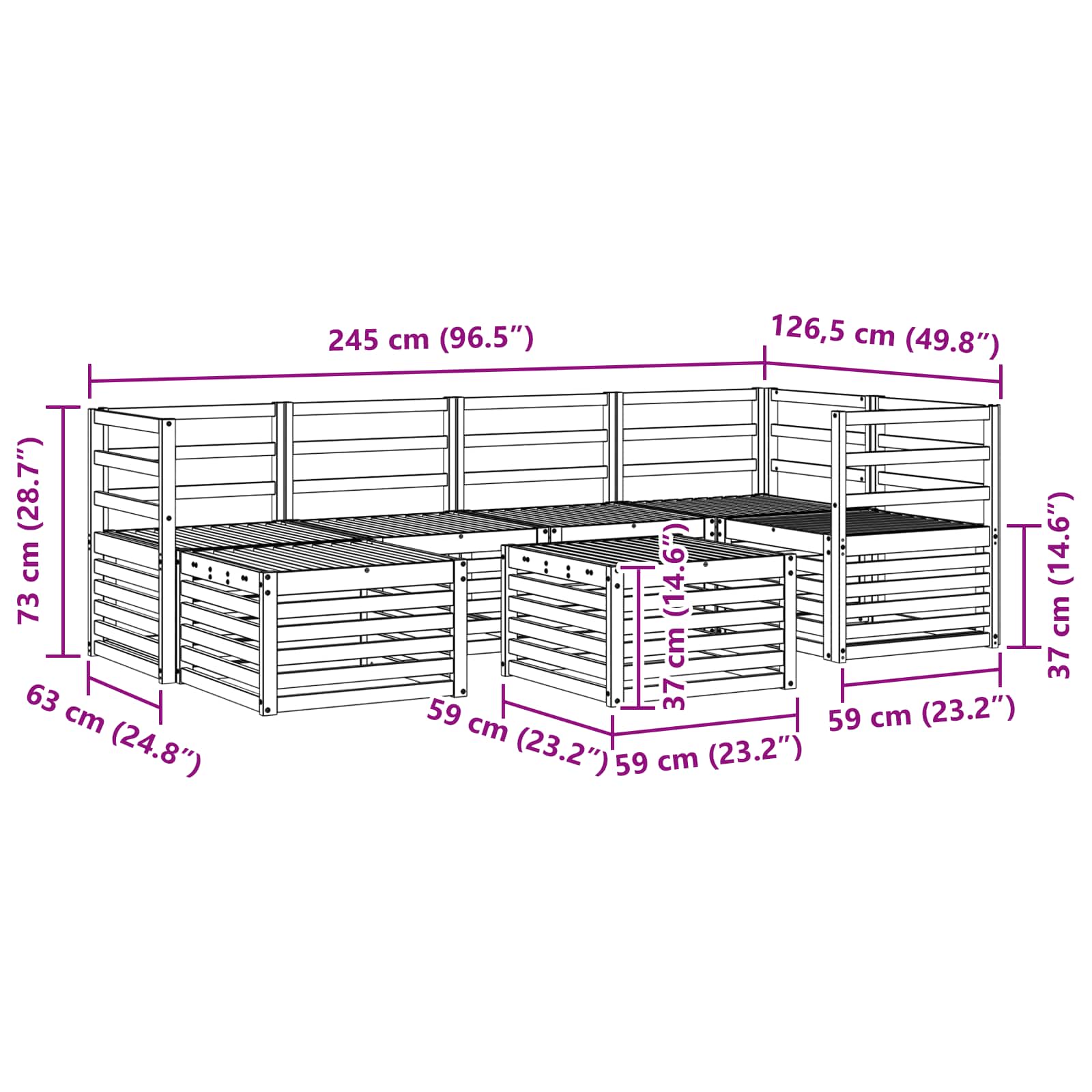 Ecksofa Set 7 pcs Natur Massivholz Akazie