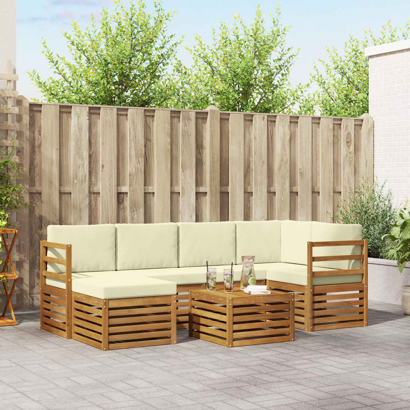 Outdoor-Sofagarnitur 7 stk. Natur und Creme Polyester