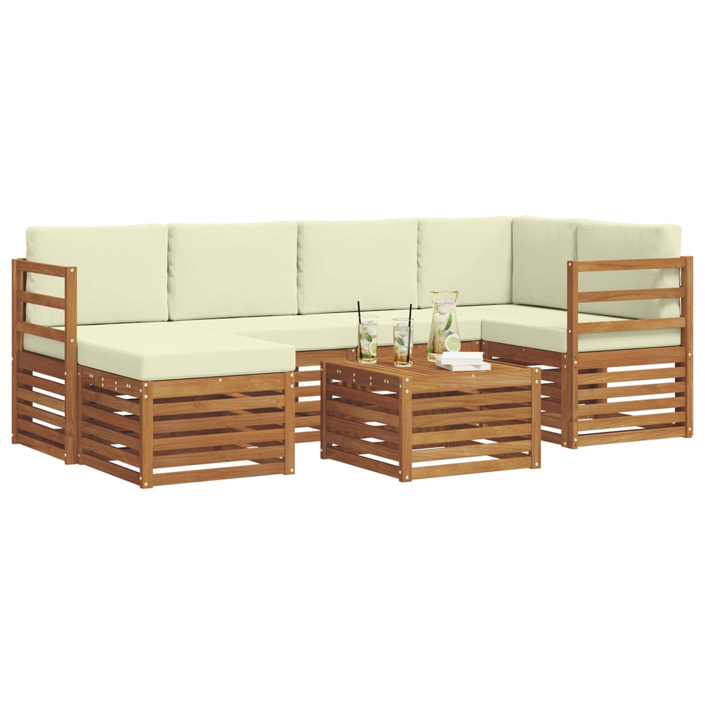 Outdoor-Sofagarnitur 7 stk. Natur und Creme Polyester