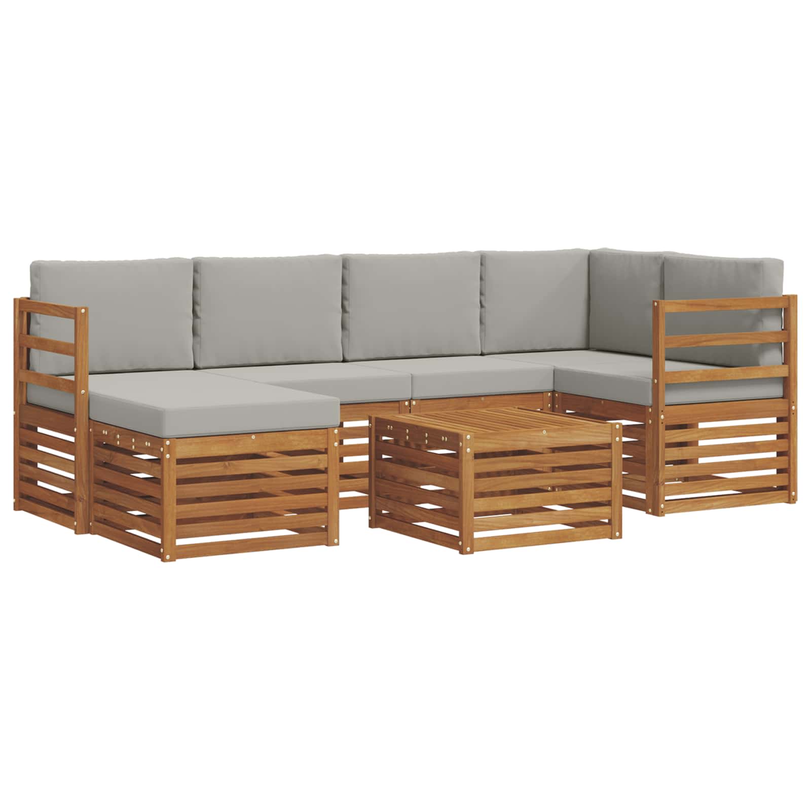 Outdoor-Sofagarnitur 7 stk. Natürlich und Hellgrau Polyester
