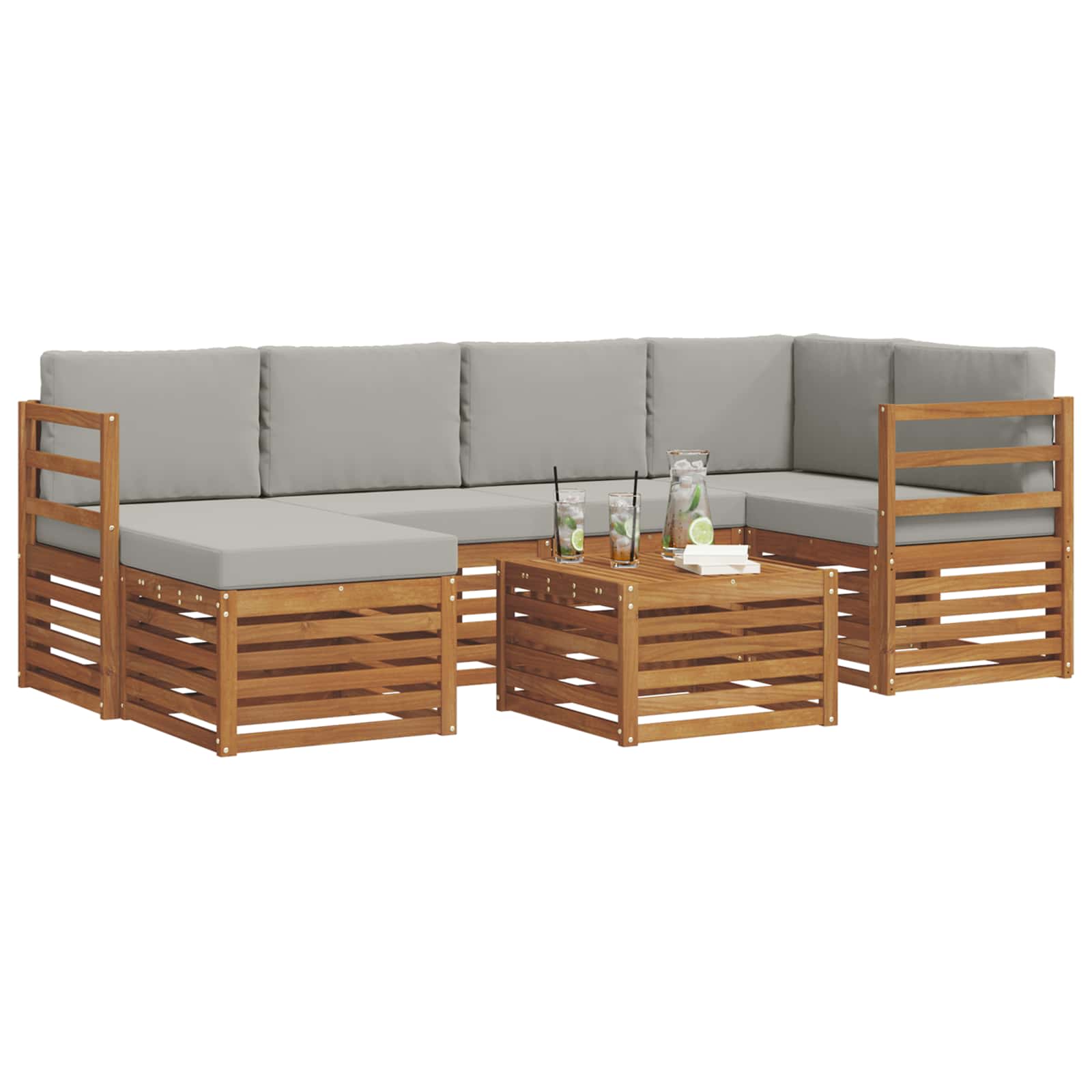 Outdoor-Sofagarnitur 7 stk. Natürlich und Hellgrau Polyester