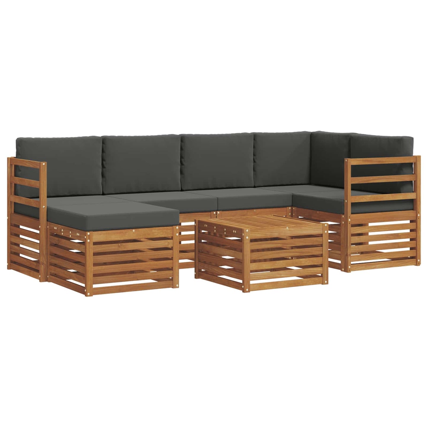 Ecksofa Set 7 pcs Natur und Anthrazit Massivholz Akazie