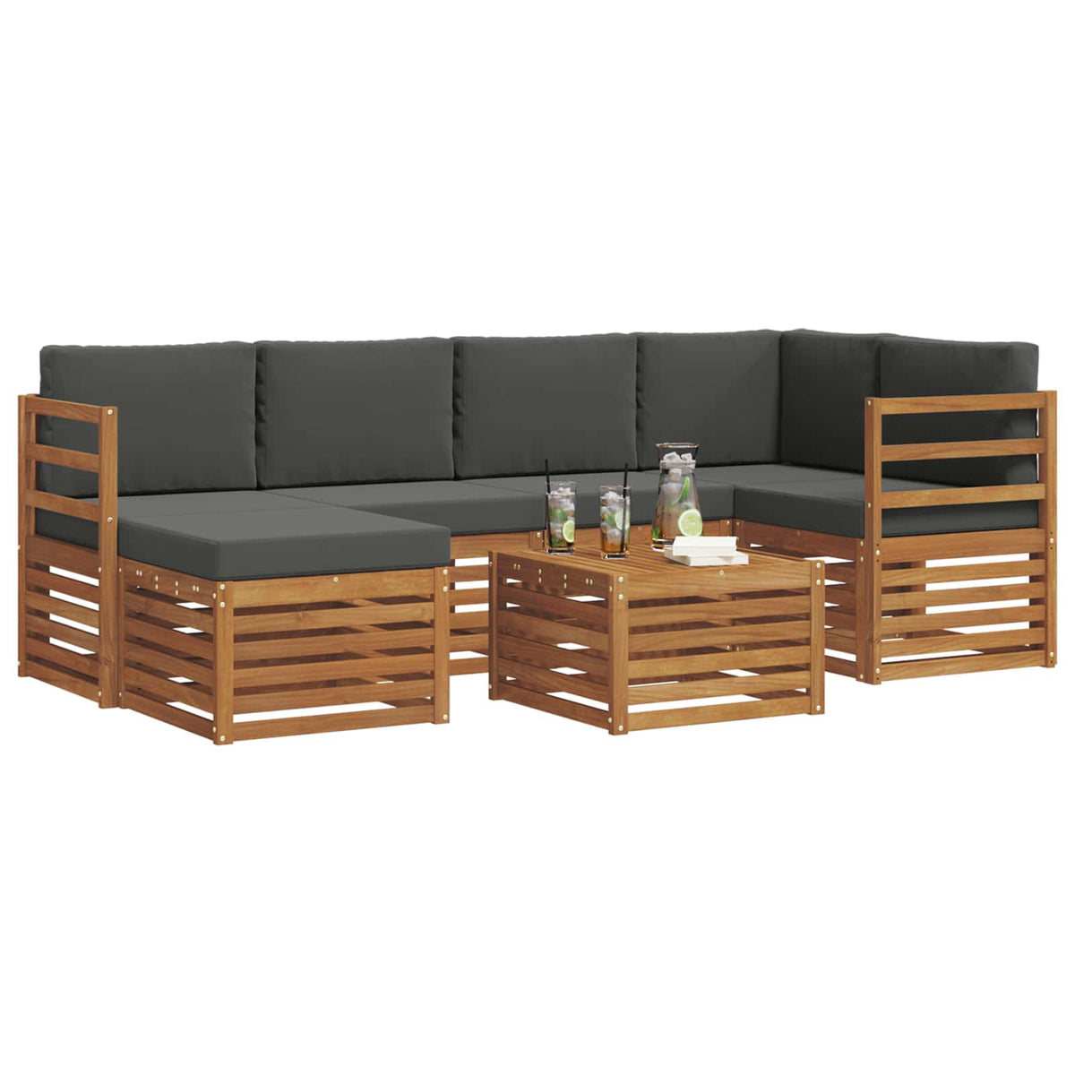 Outdoor-Sofagarnitur 7 stk. Natur und Anthrazit Polyester