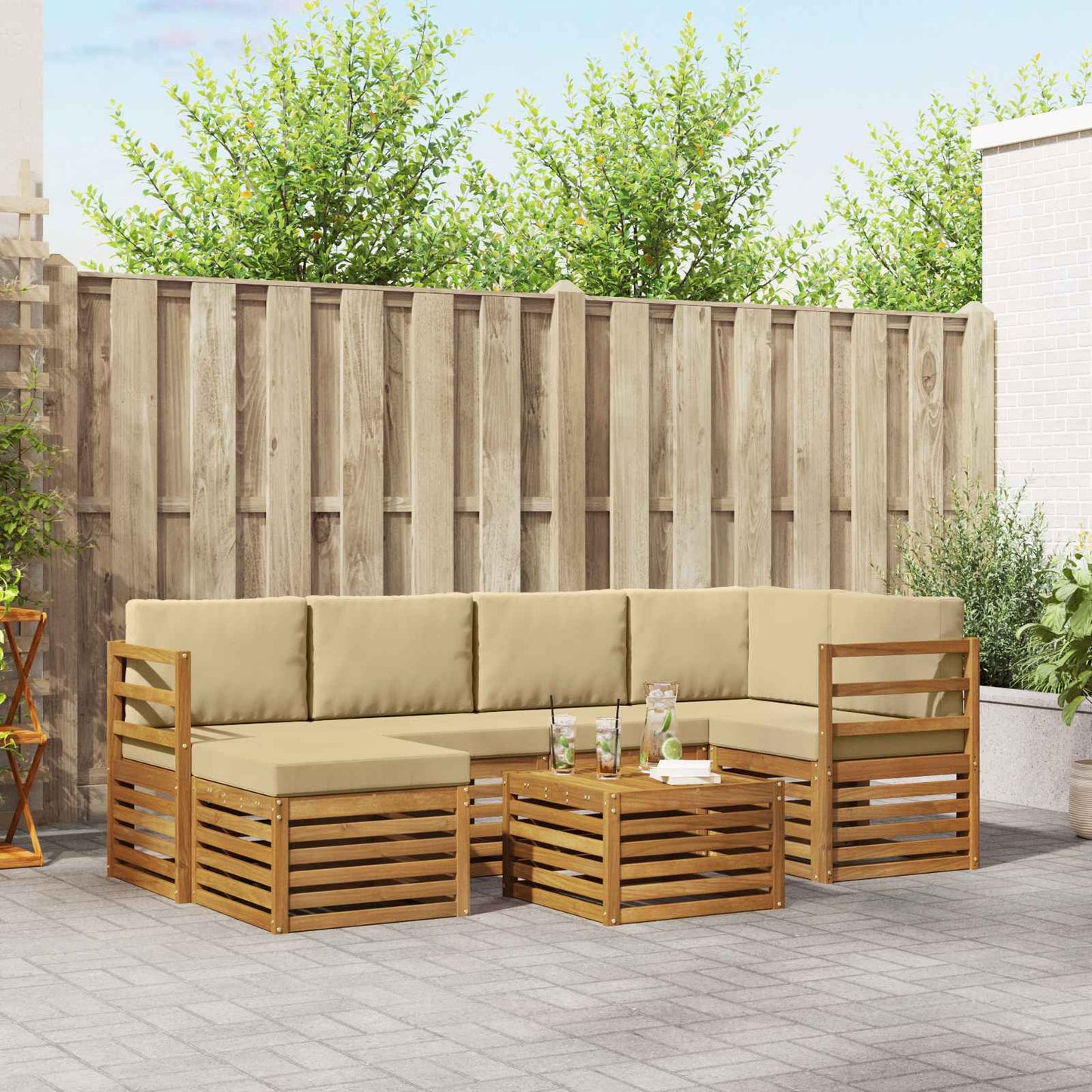 Outdoor-Sofagarnitur 7 stk. Natur und Beige Polyester