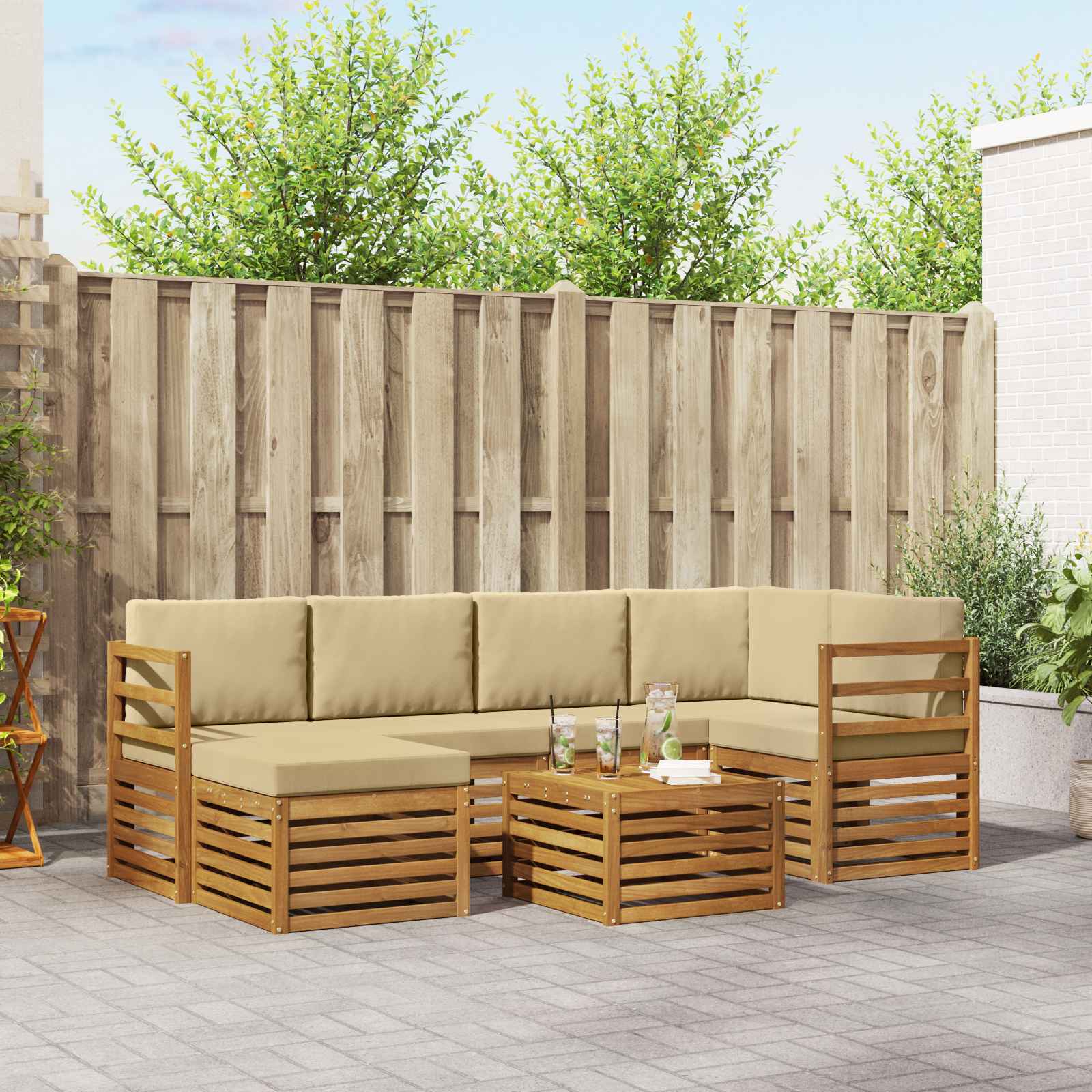 Outdoor-Sofagarnitur 7 stk. Natur und Beige Polyester