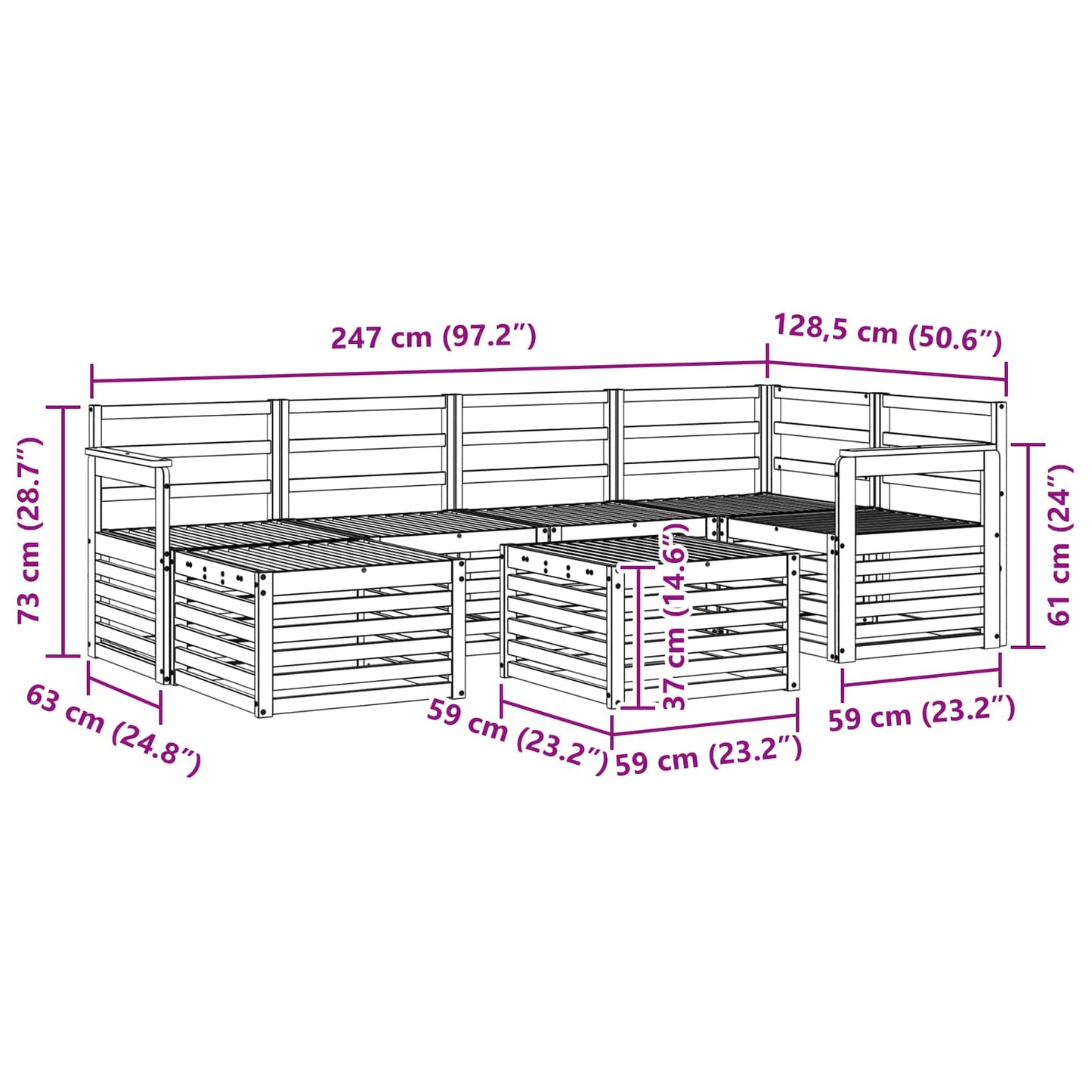 Ecksofa Set 7 pcs Natur Massivholz Akazie