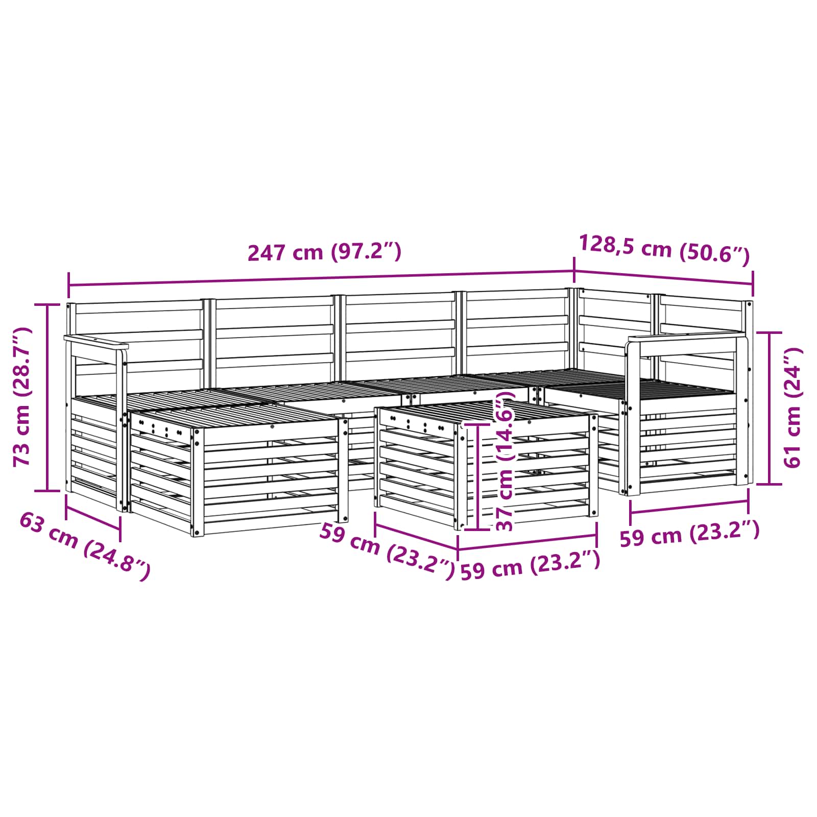 Ecksofa Set 7 pcs Natur Massivholz Akazie