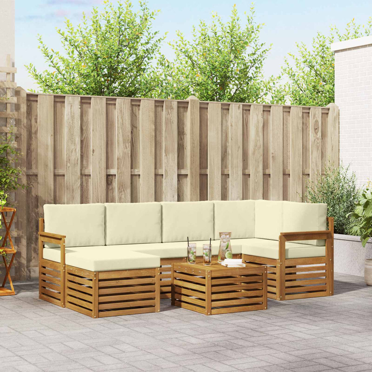 Outdoor-Sofagarnitur 7 stk. Natur und Creme Polyester