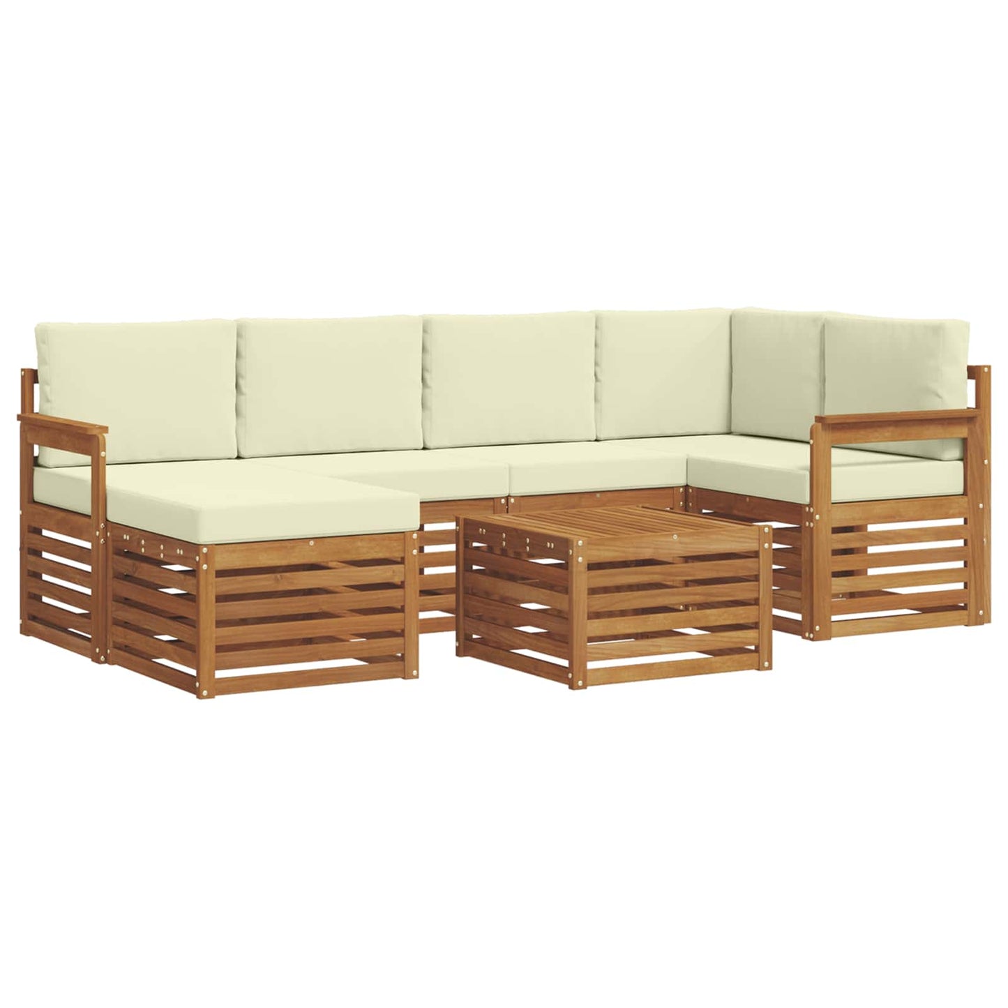 Ecksofa Set mit Kissen 7 pcs Natur und Creme Massivholz Akazie