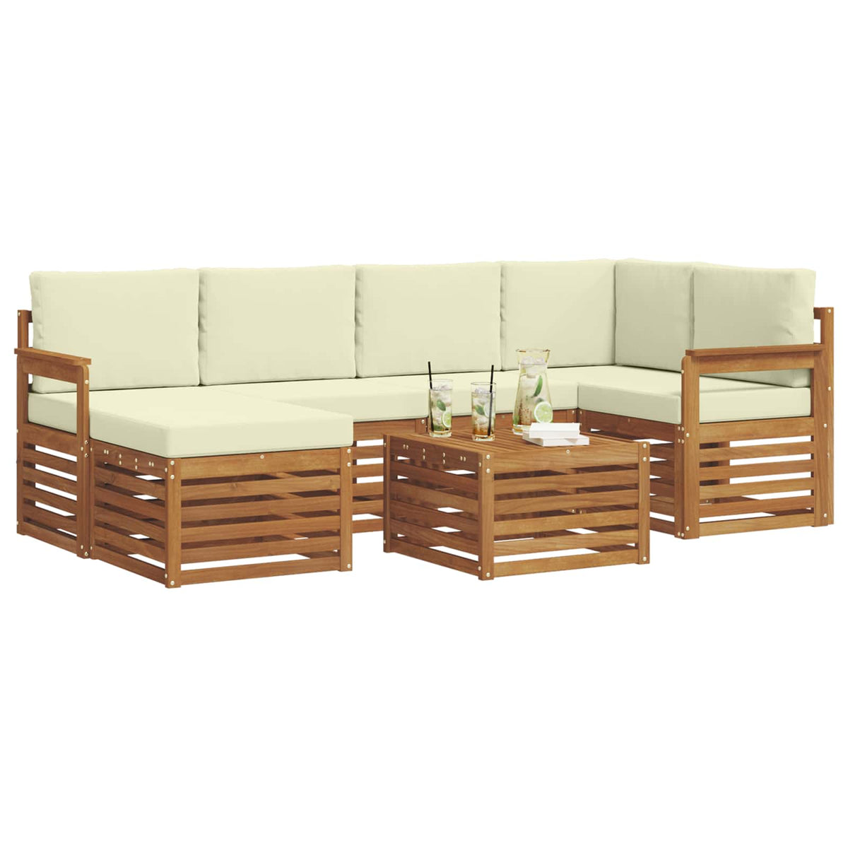Outdoor-Sofagarnitur 7 stk. Natur und Creme Polyester