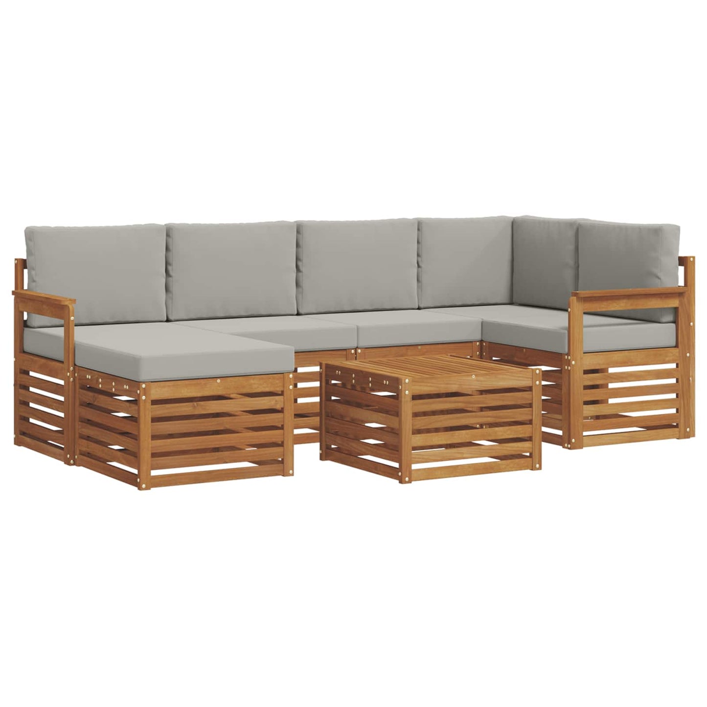 Outdoor-Sofagarnitur 7 stk. Natürlich und Hellgrau Polyester
