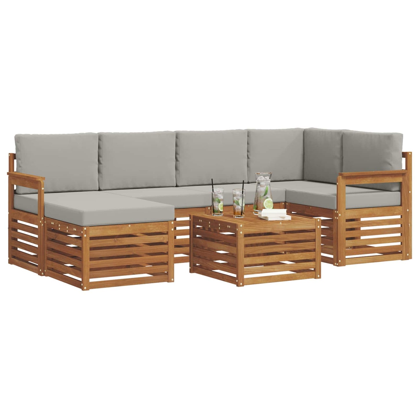 Outdoor-Sofagarnitur 7 stk. Natürlich und Hellgrau Polyester