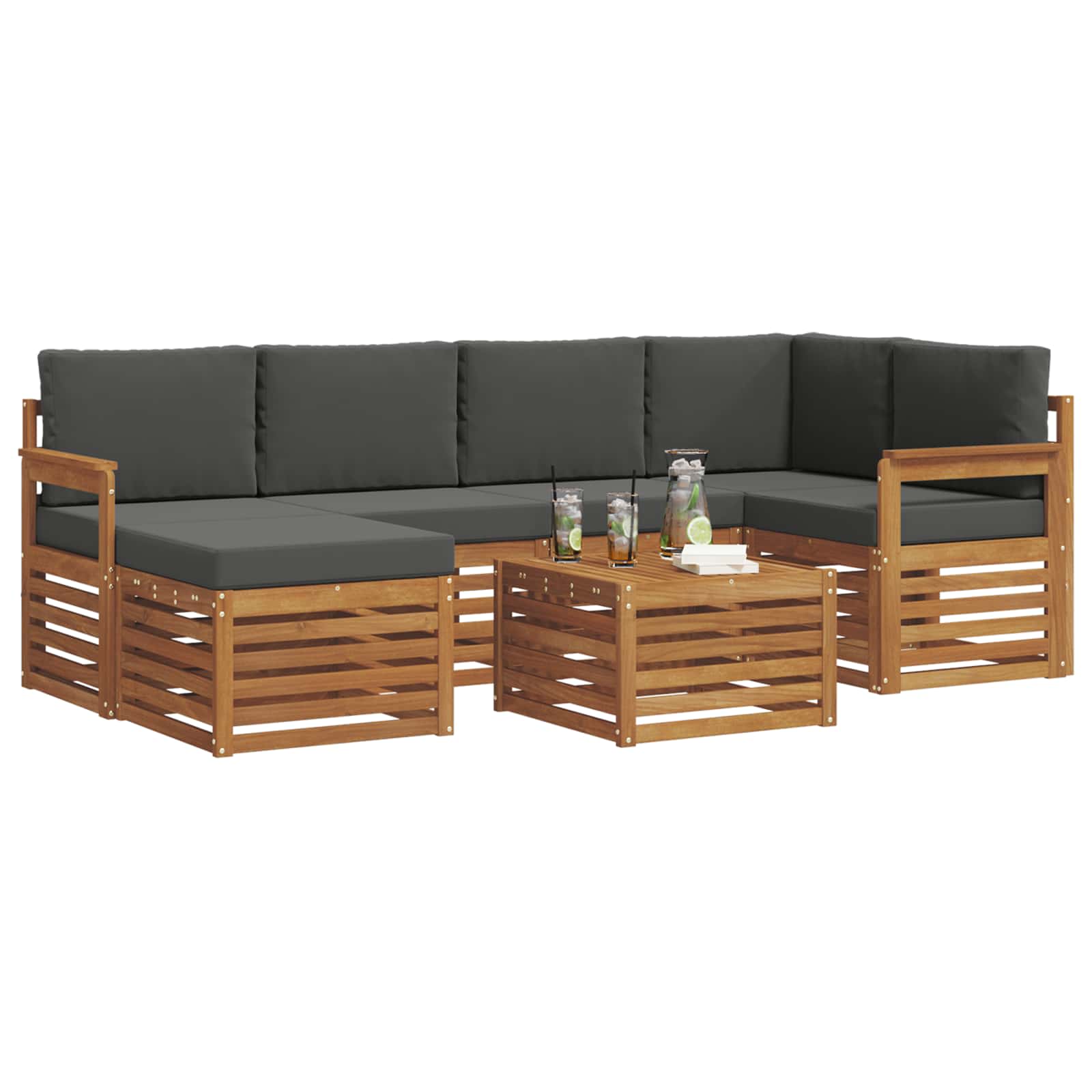 Outdoor-Sofagarnitur 7 stk. Natur und Anthrazit Polyester