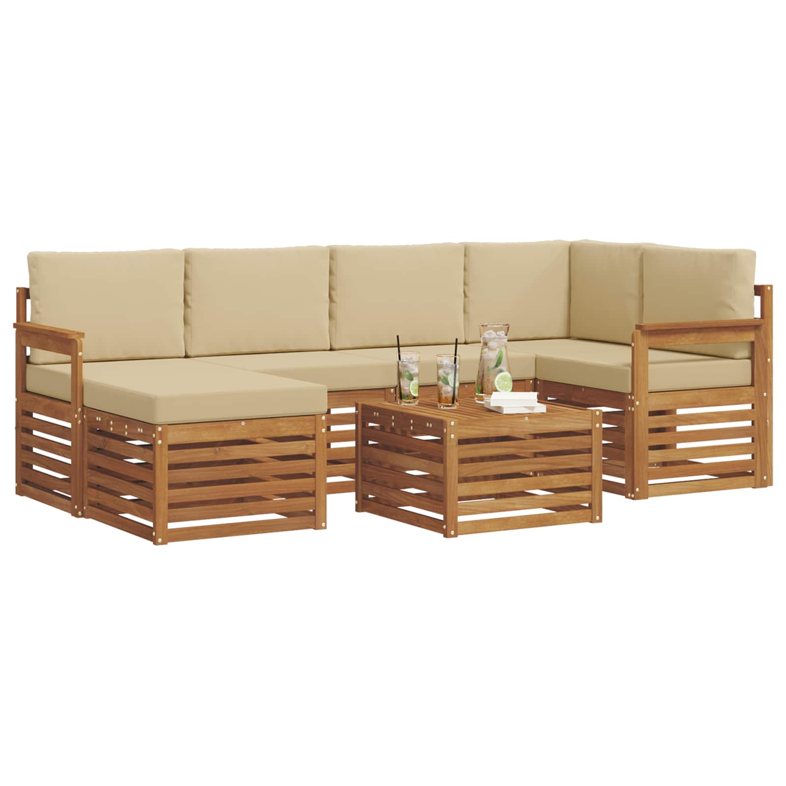 Outdoor-Sofagarnitur 7 stk. Natur und Beige Polyester