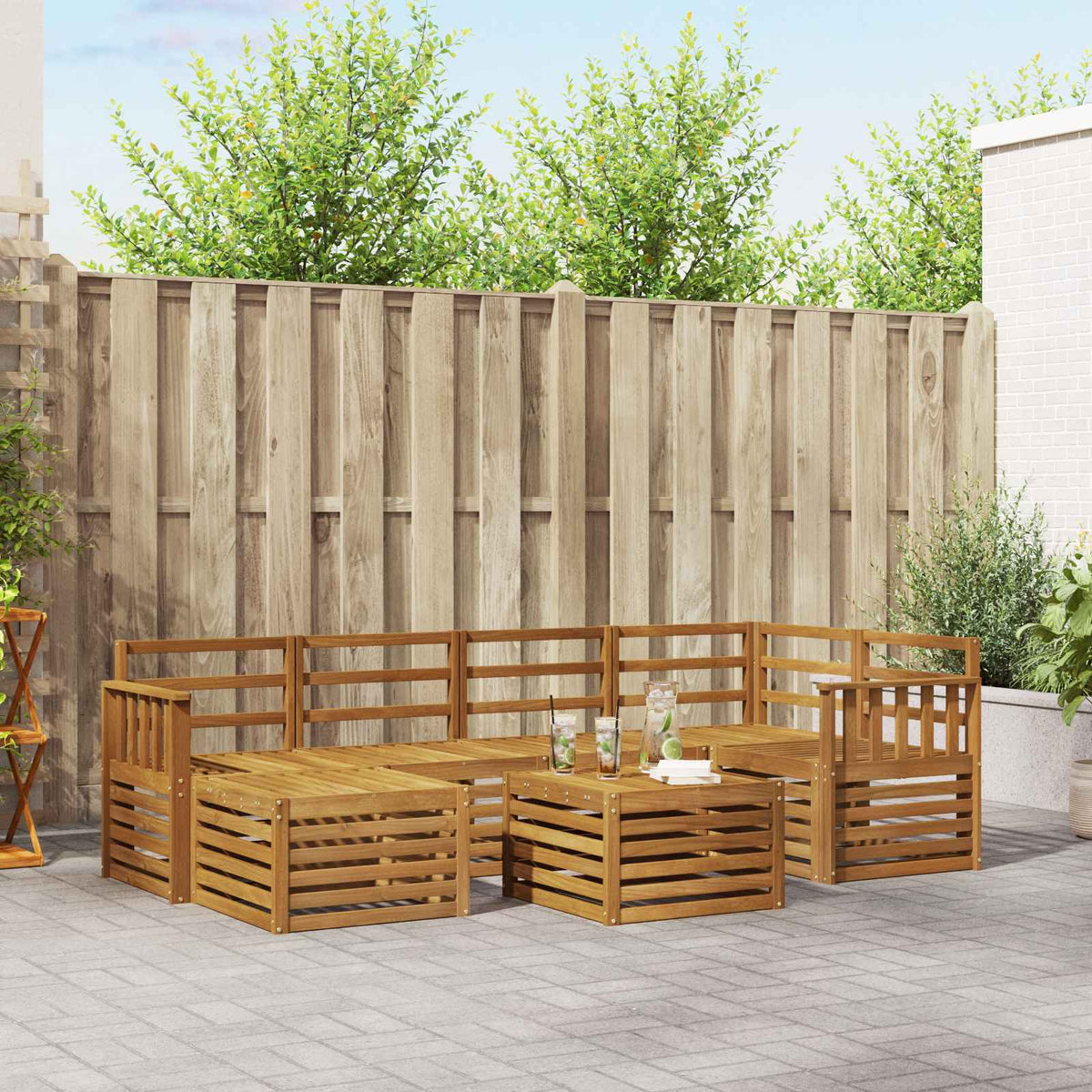 Outdoor-Sofagarnitur 7 stk. Natur Polyester