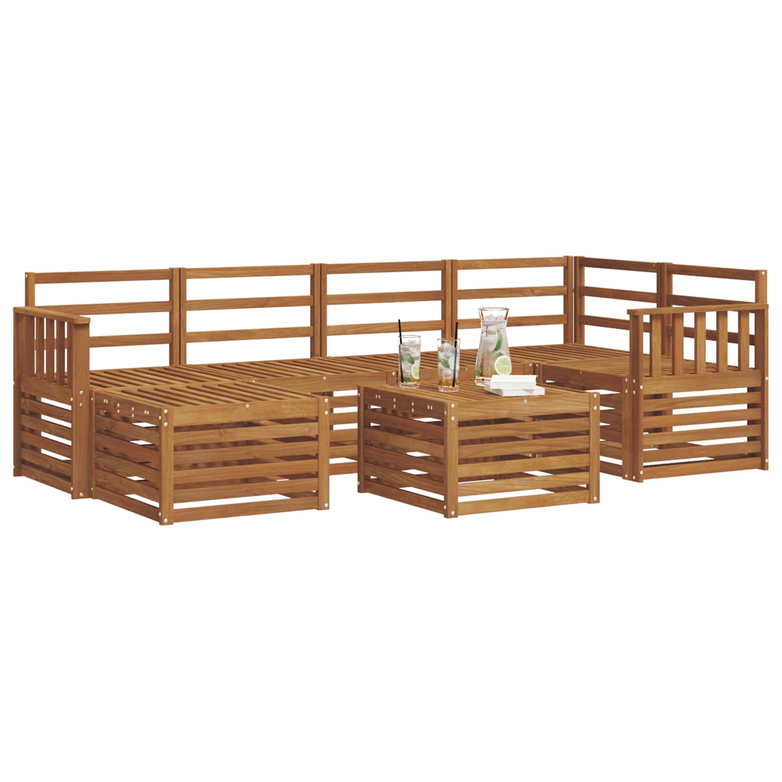 Ecksofa Set 7 pcs Natur Massivholz Akazie