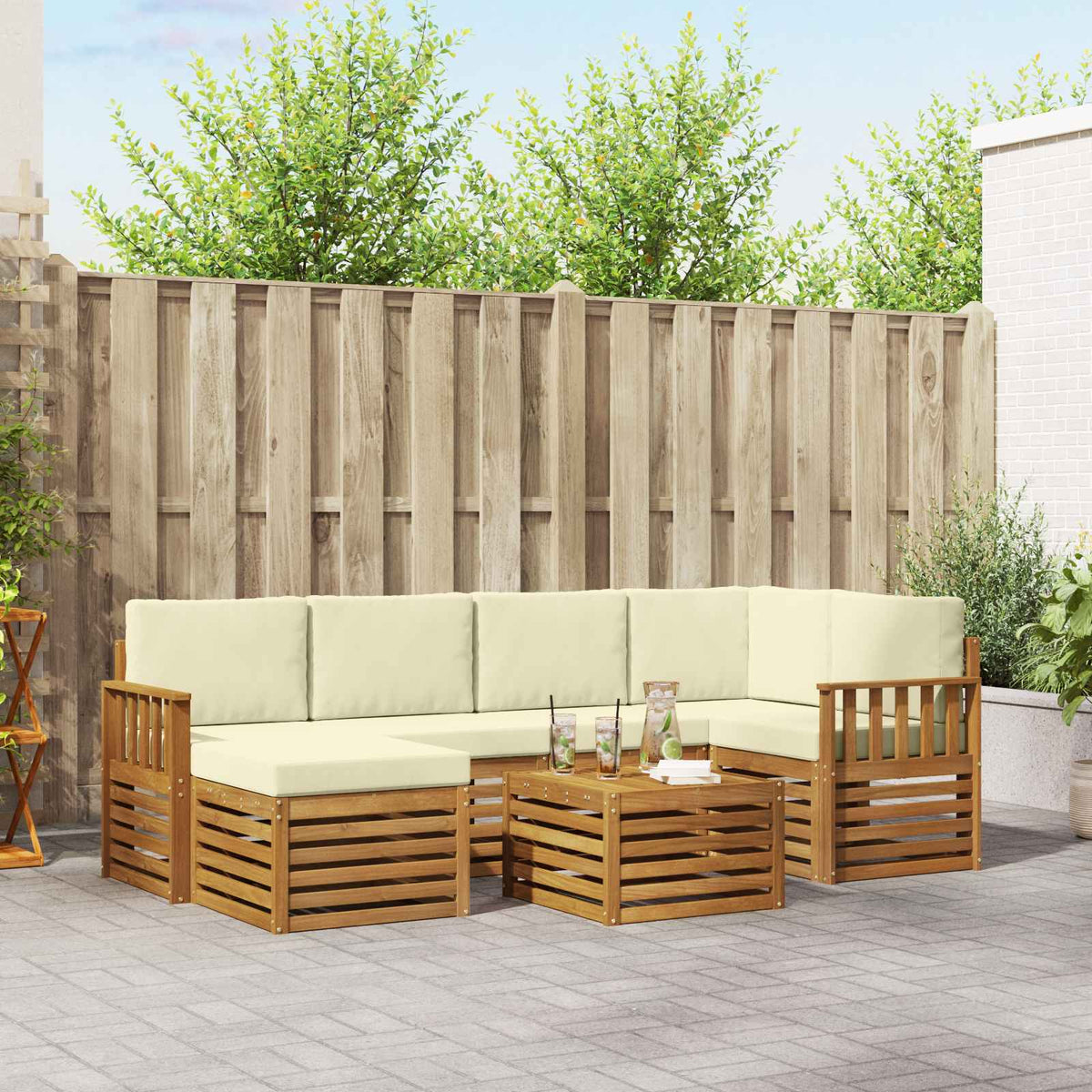 Outdoor-Sofagarnitur 7 stk. Natur und Creme Polyester