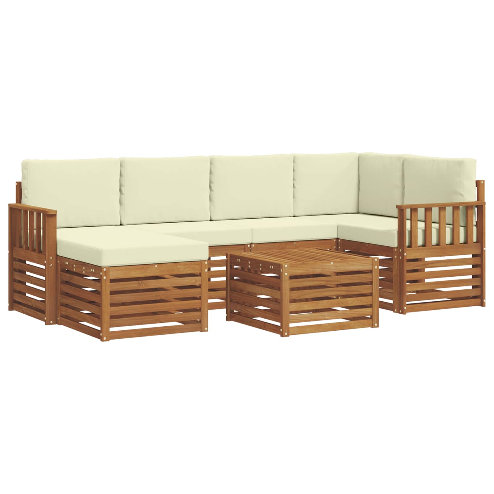 Ecksofa Set mit Kissen 7 pcs Natur und Creme Massivholz Akazie