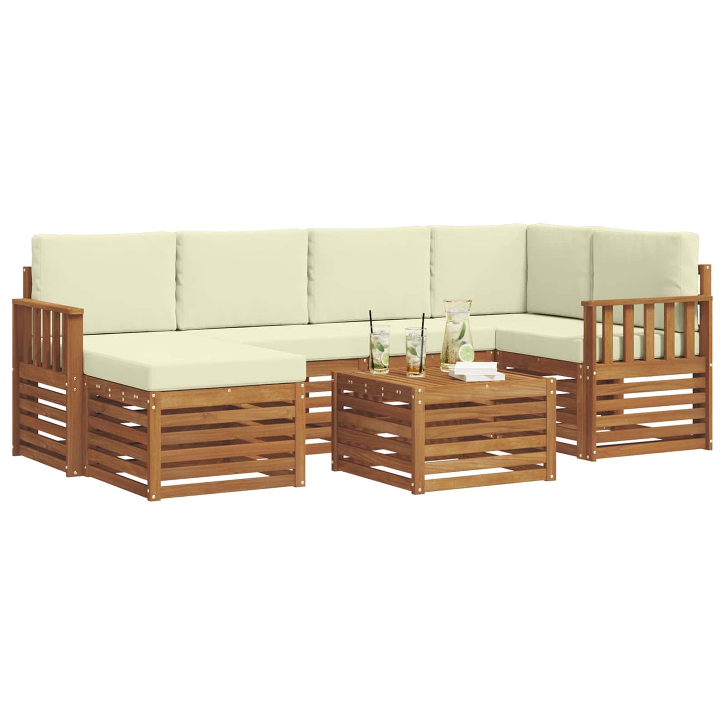 Ecksofa Set mit Kissen 7 pcs Natur und Creme Massivholz Akazie