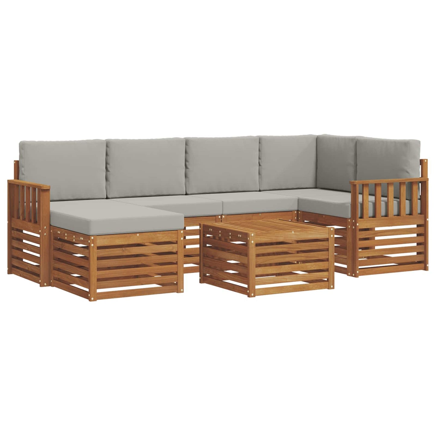 Outdoor-Sofagarnitur 7 stk. Natürlich und Hellgrau Polyester