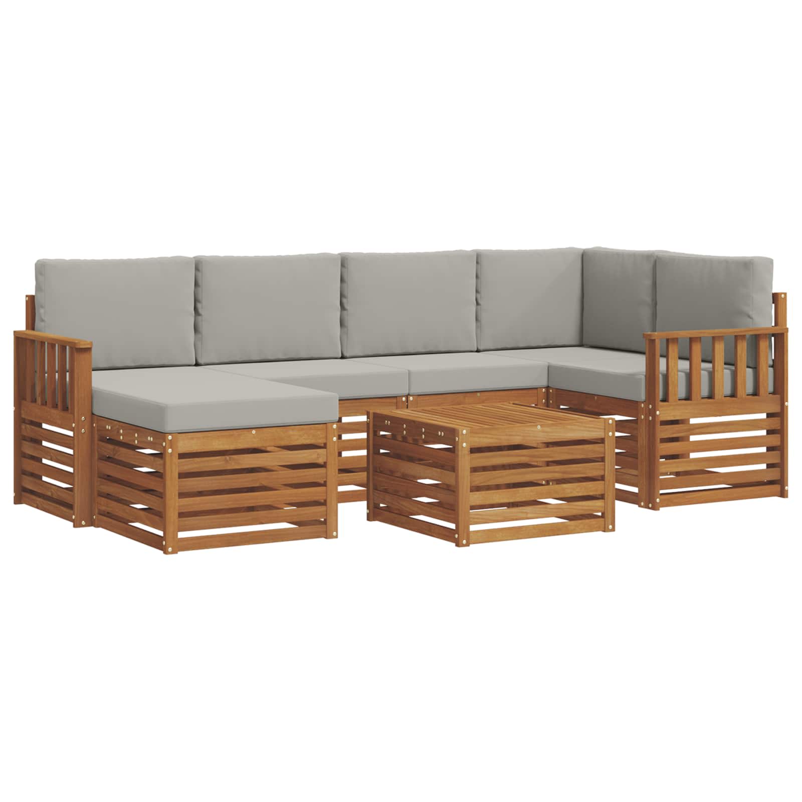 Outdoor-Sofagarnitur 7 stk. Natürlich und Hellgrau Polyester
