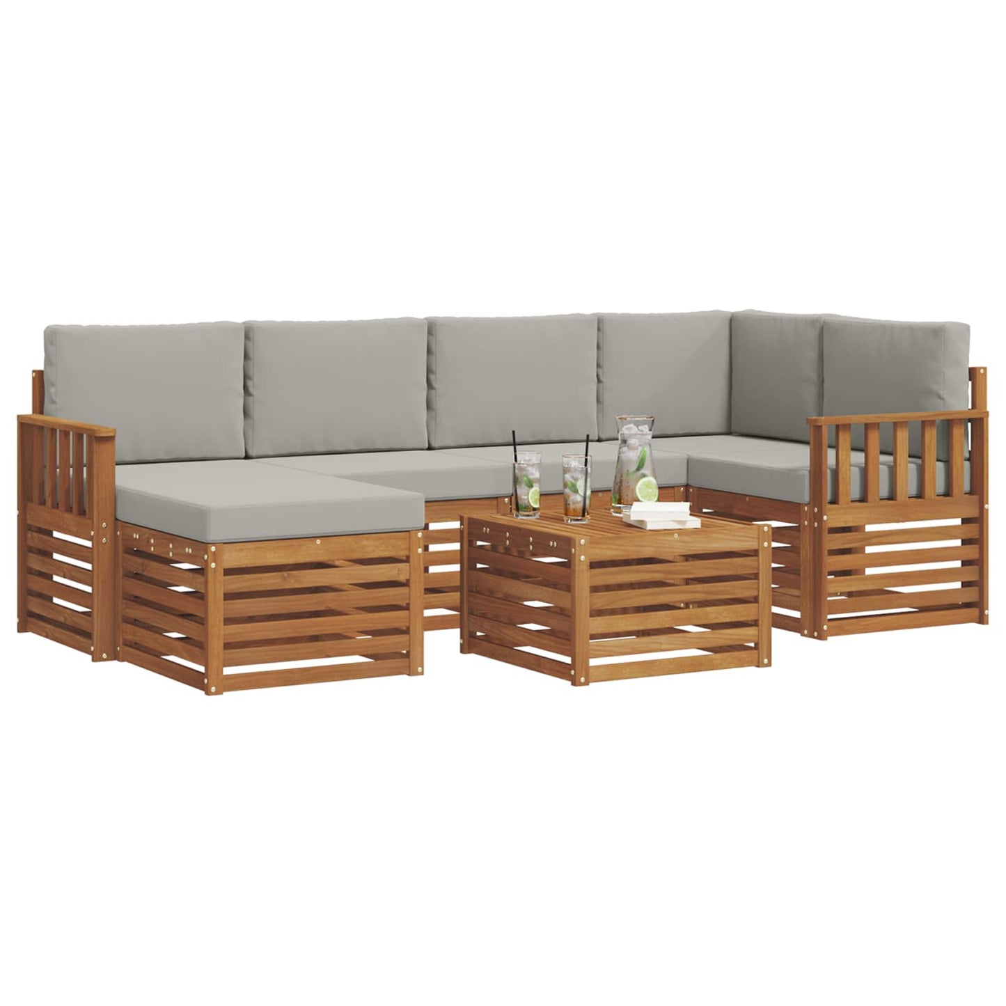 Outdoor-Sofagarnitur 7 stk. Natürlich und Hellgrau Polyester