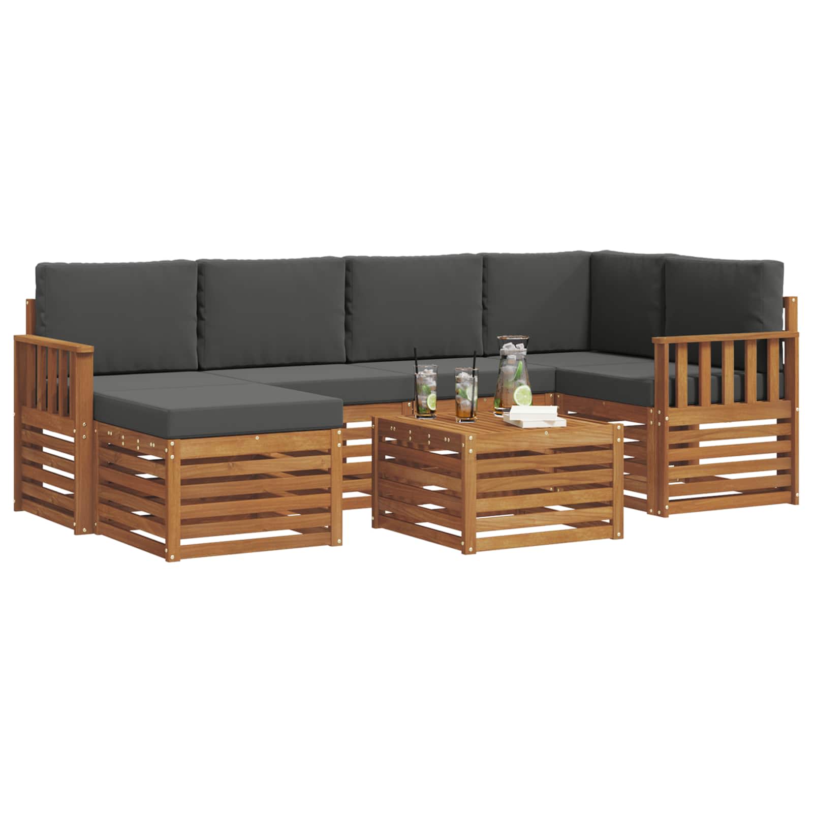 Outdoor-Sofagarnitur 7 stk. Natur und Anthrazit Polyester