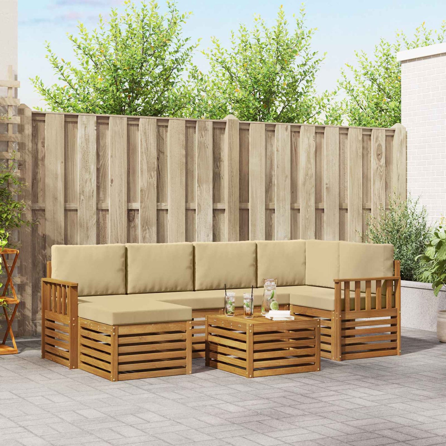 Outdoor-Sofagarnitur 7 stk. Natur und Beige Polyester