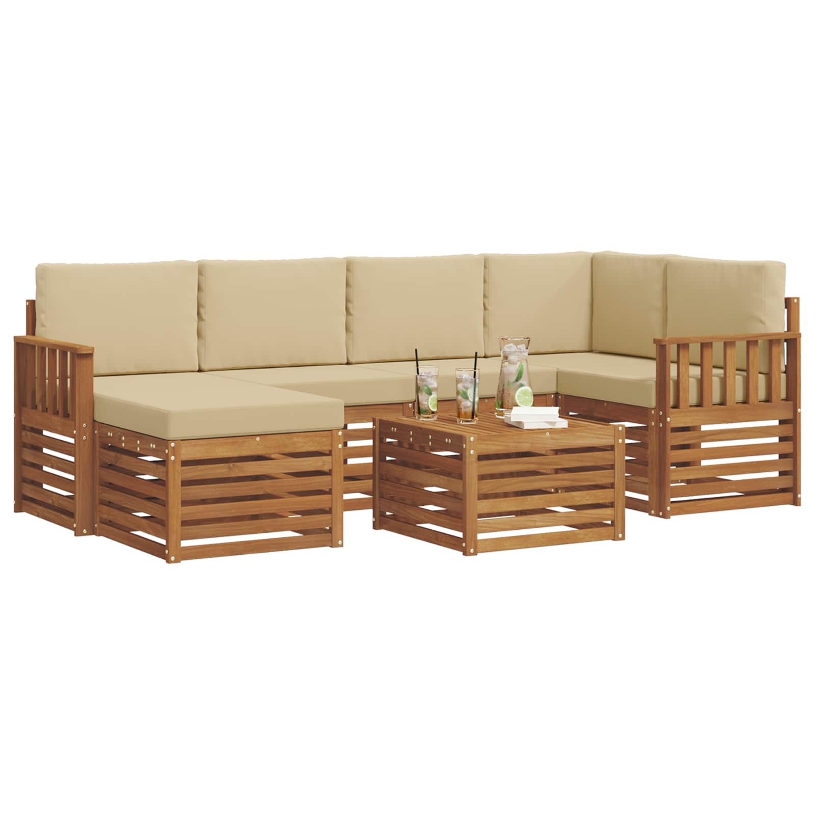 Outdoor-Sofagarnitur 7 stk. Natur und Beige Polyester