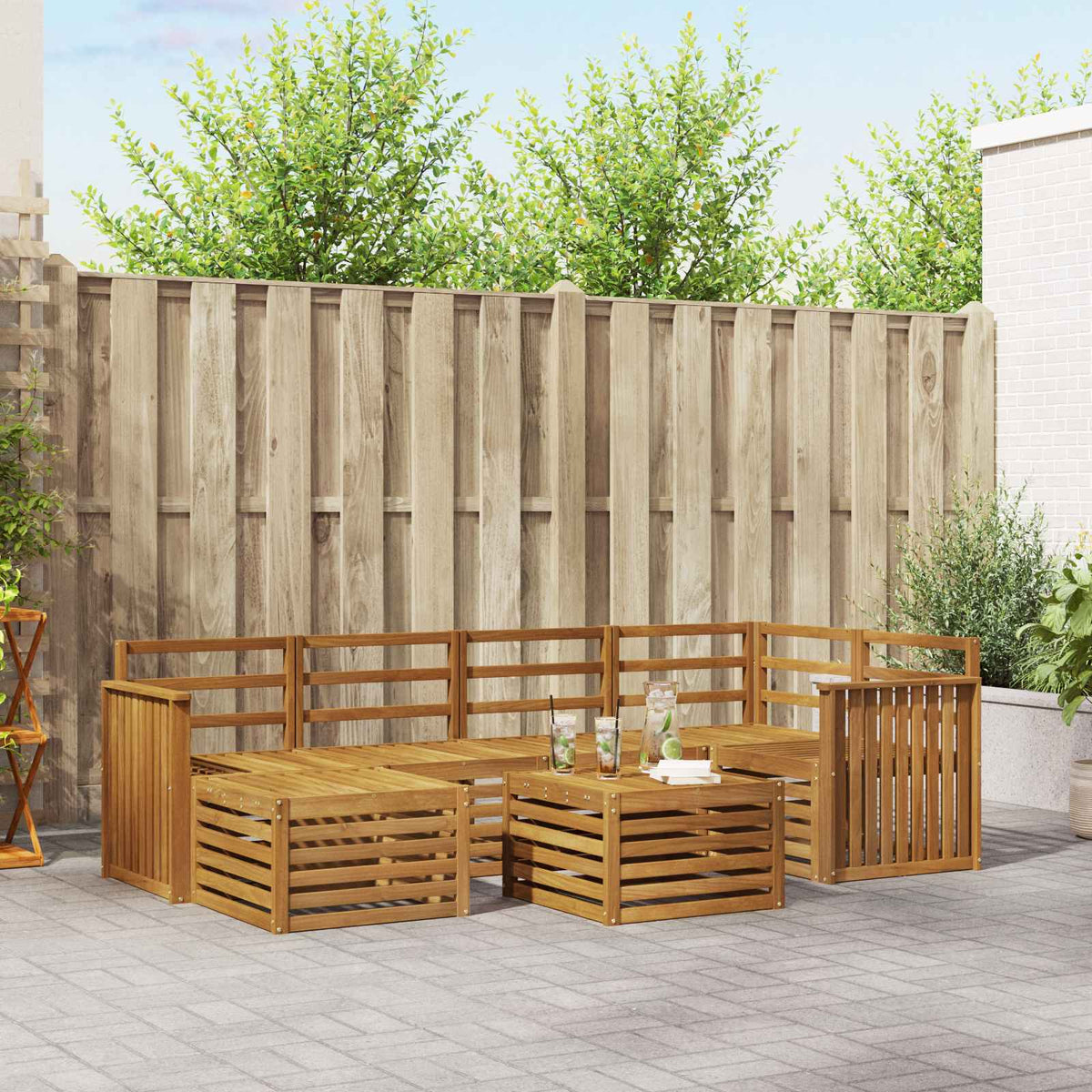 Outdoor-Sofagarnitur 7 stk. Natur Polyester