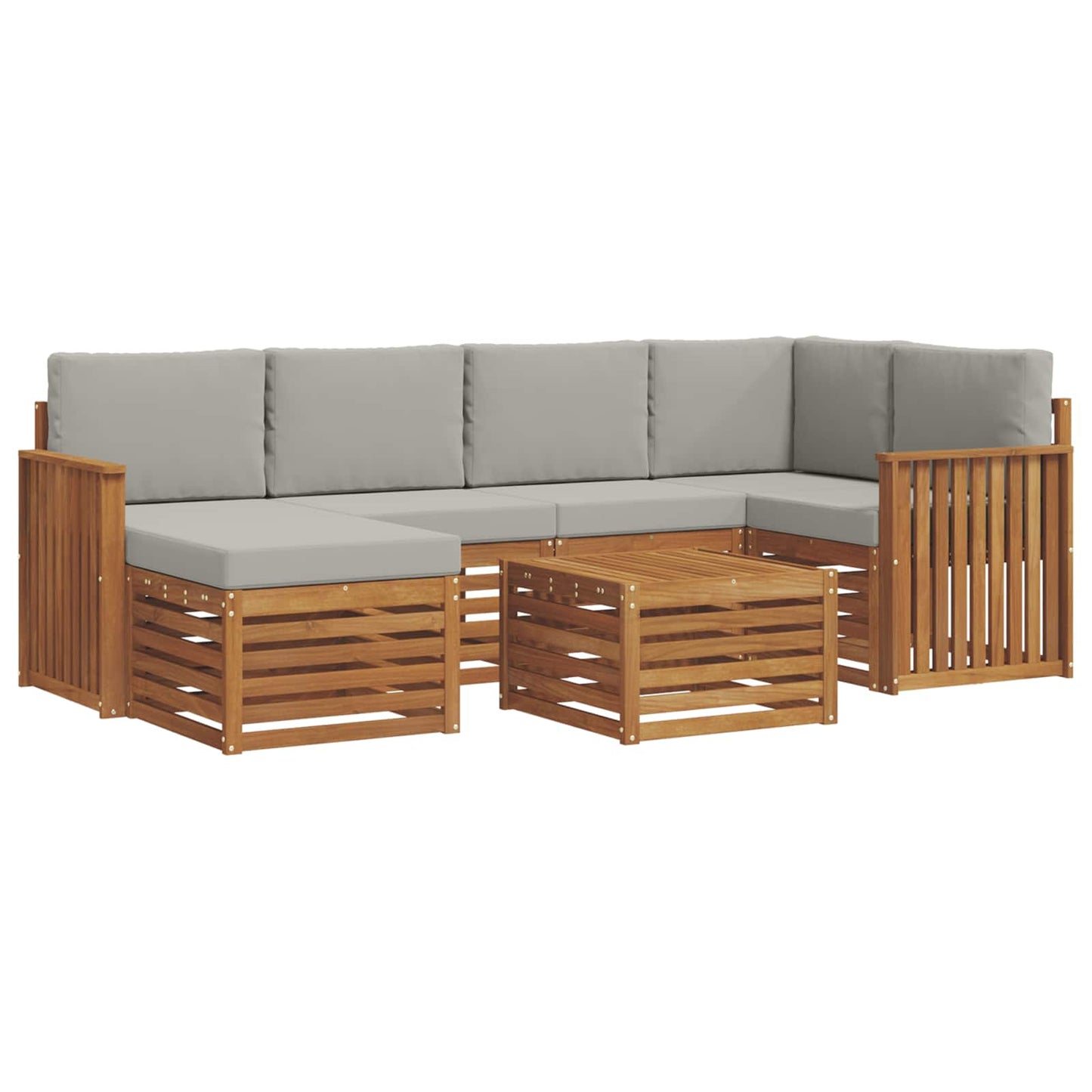 Outdoor-Sofagarnitur 7 stk. Natürlich und Hellgrau Polyester