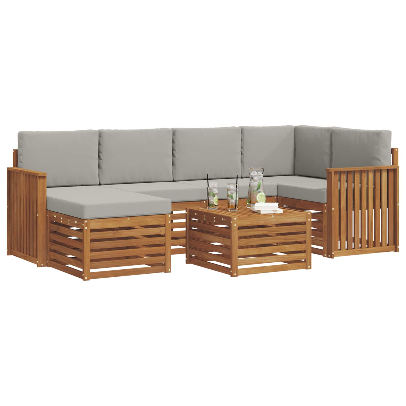 Outdoor-Sofagarnitur 7 stk. Natürlich und Hellgrau Polyester