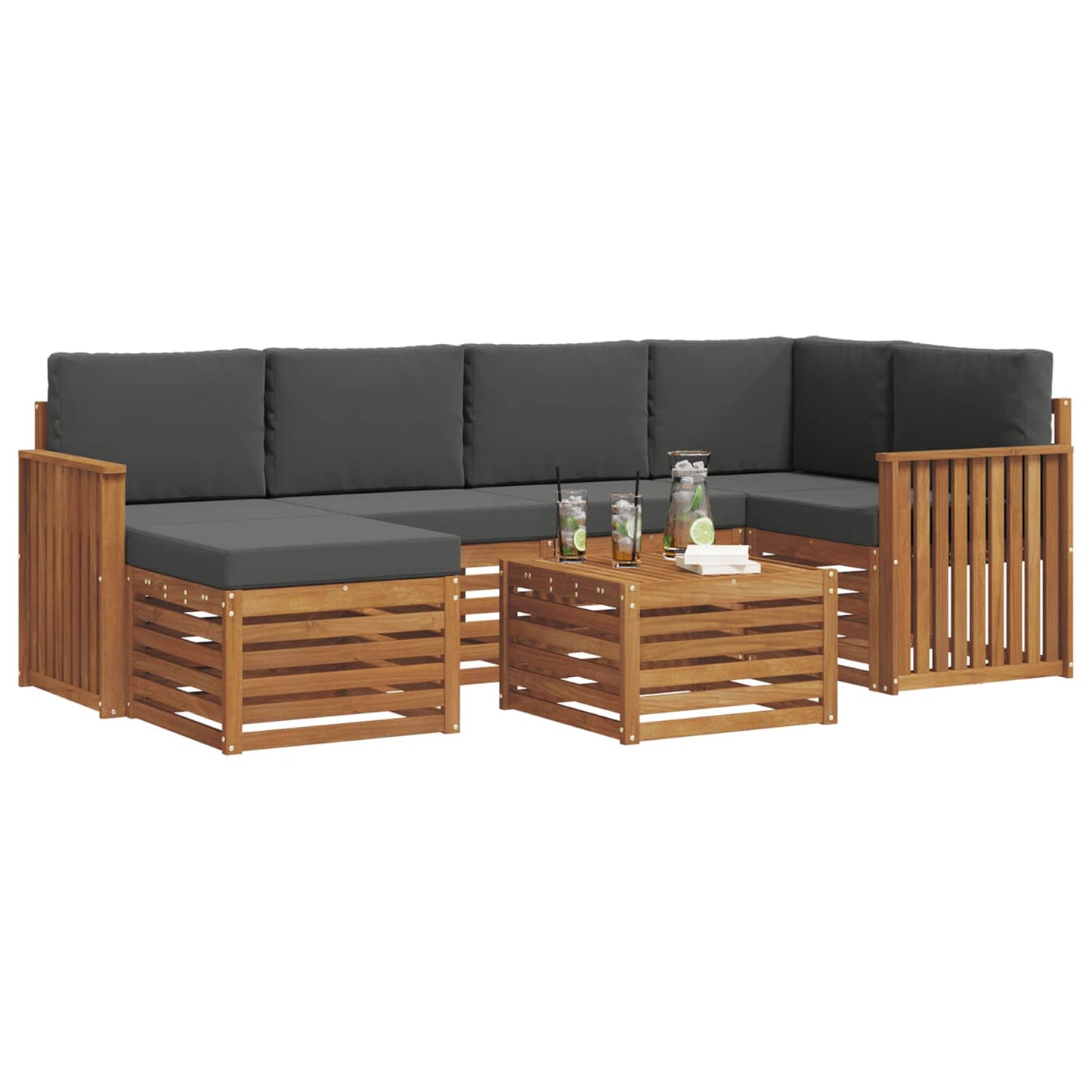 Ecksofa Set 7 pcs Natur und Anthrazit Massivholz Akazie