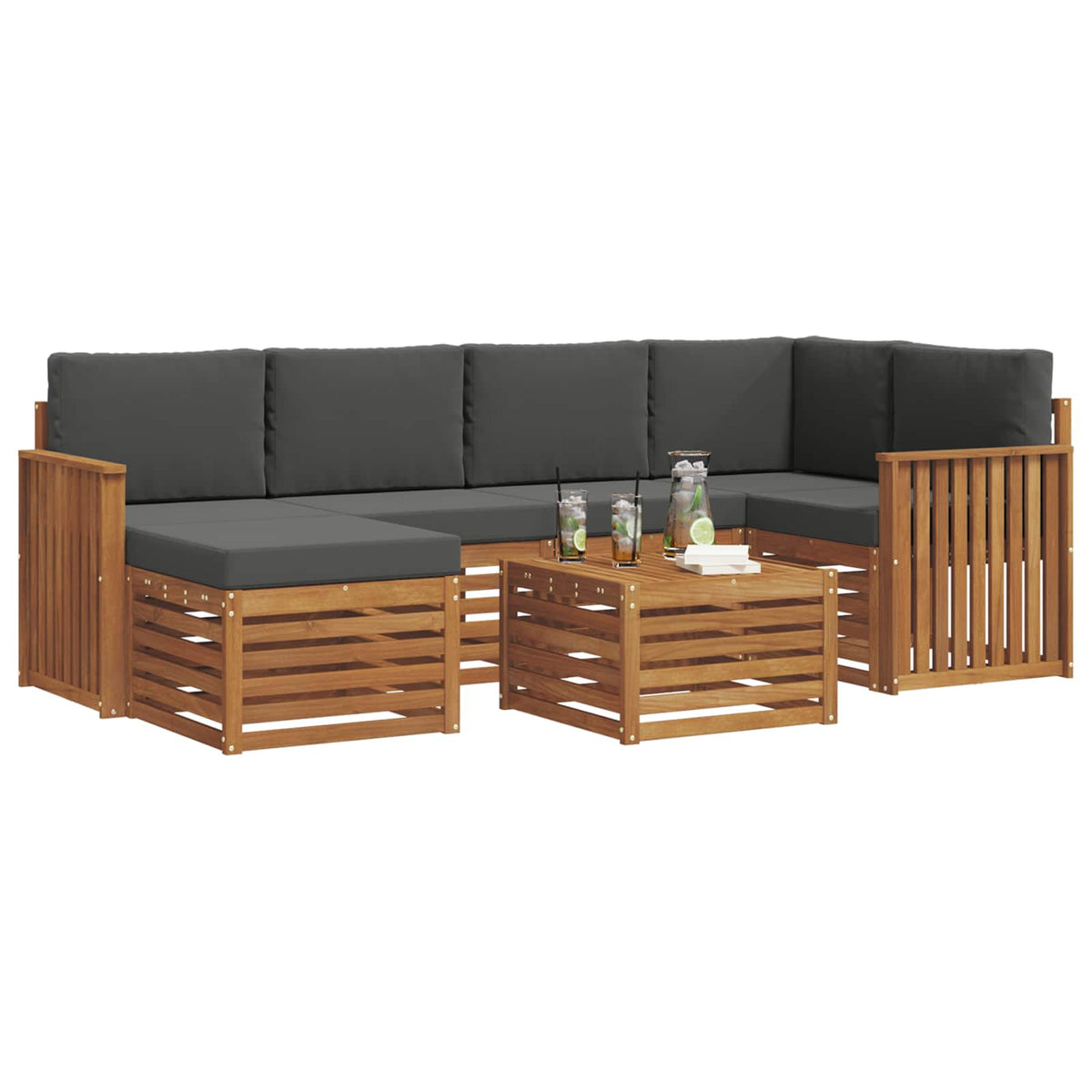 Outdoor-Sofagarnitur 7 stk. Natur und Anthrazit Polyester