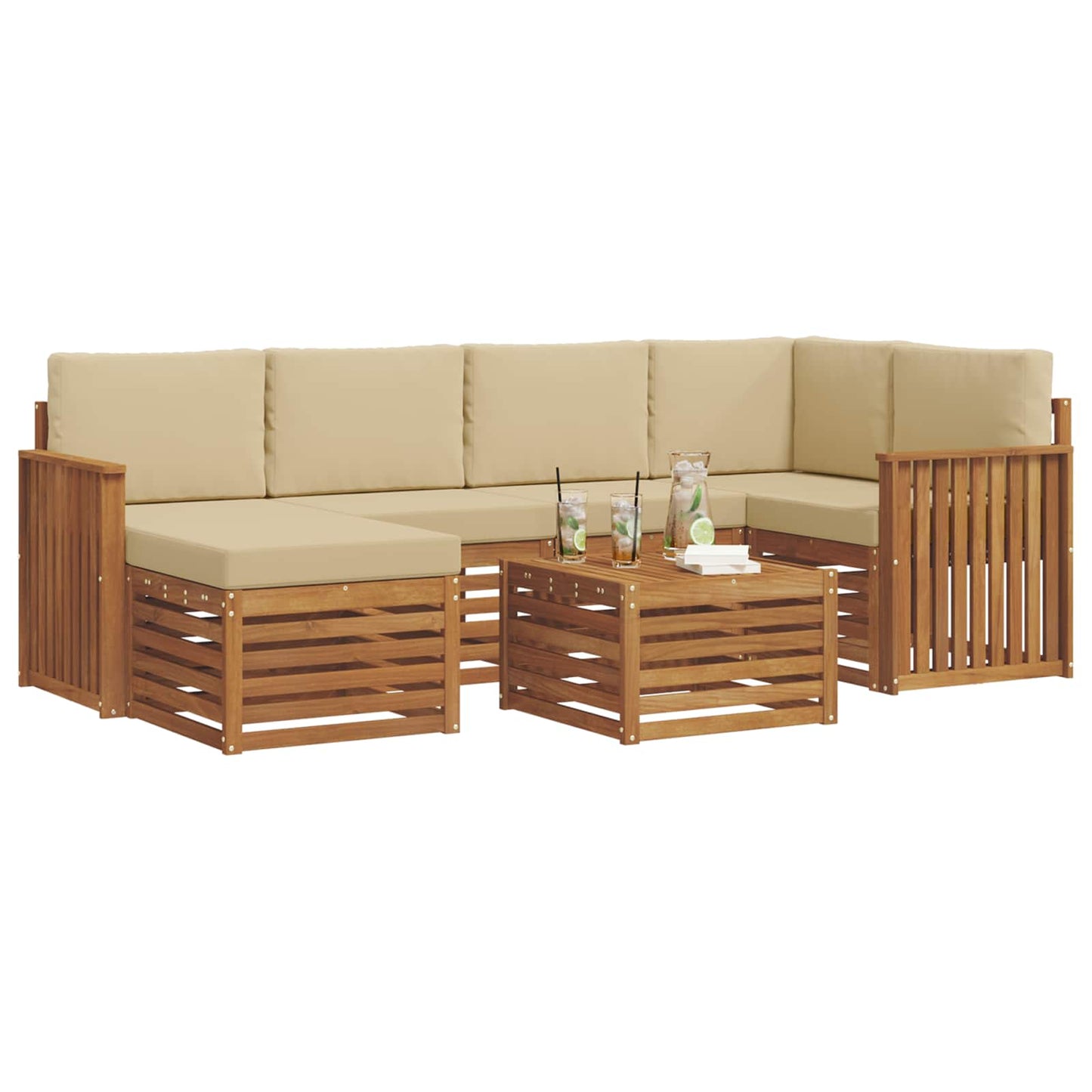 Outdoor-Sofagarnitur 7 stk. Natur und Beige Polyester