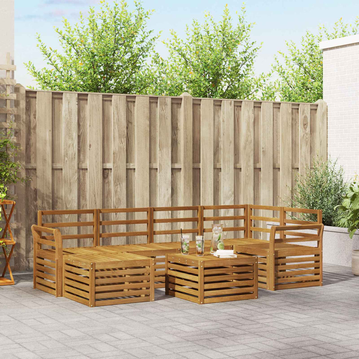 Outdoor-Sofagarnitur 7 stk. Natur Polyester