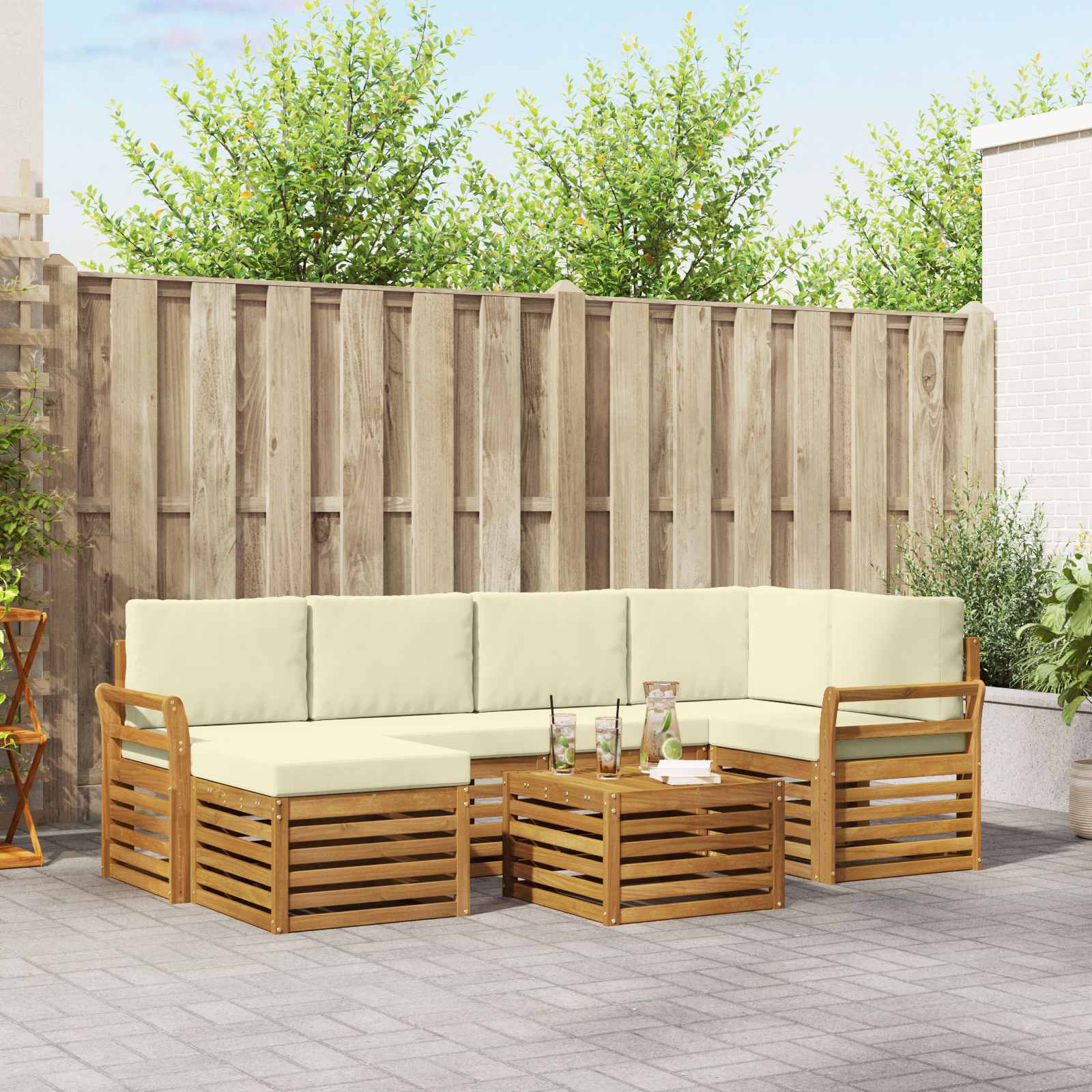 Outdoor-Sofagarnitur 7 stk. Natur und Creme Polyester
