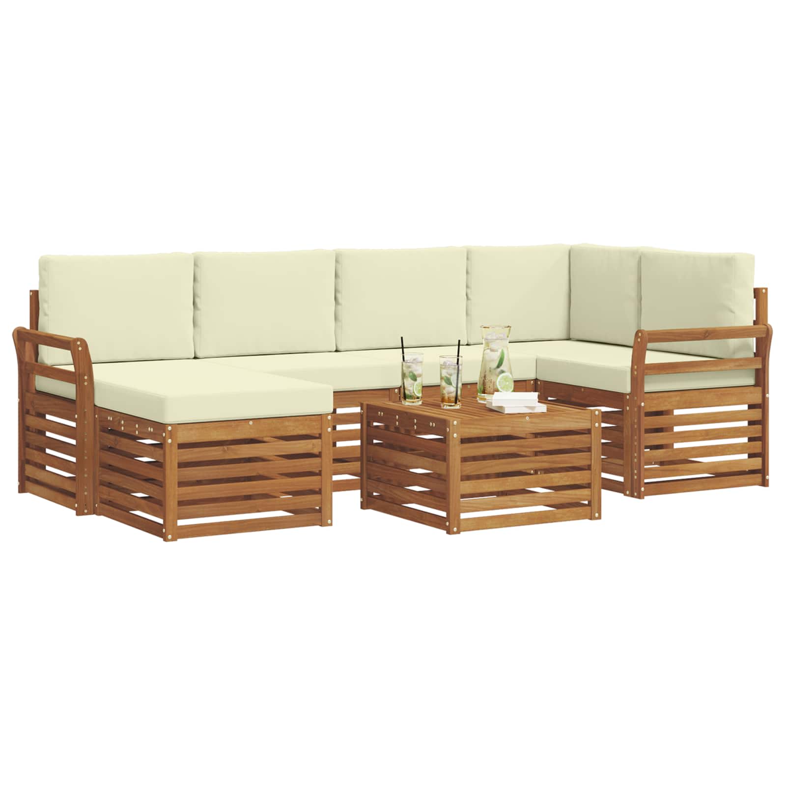 Outdoor-Sofagarnitur 7 stk. Natur und Creme Polyester