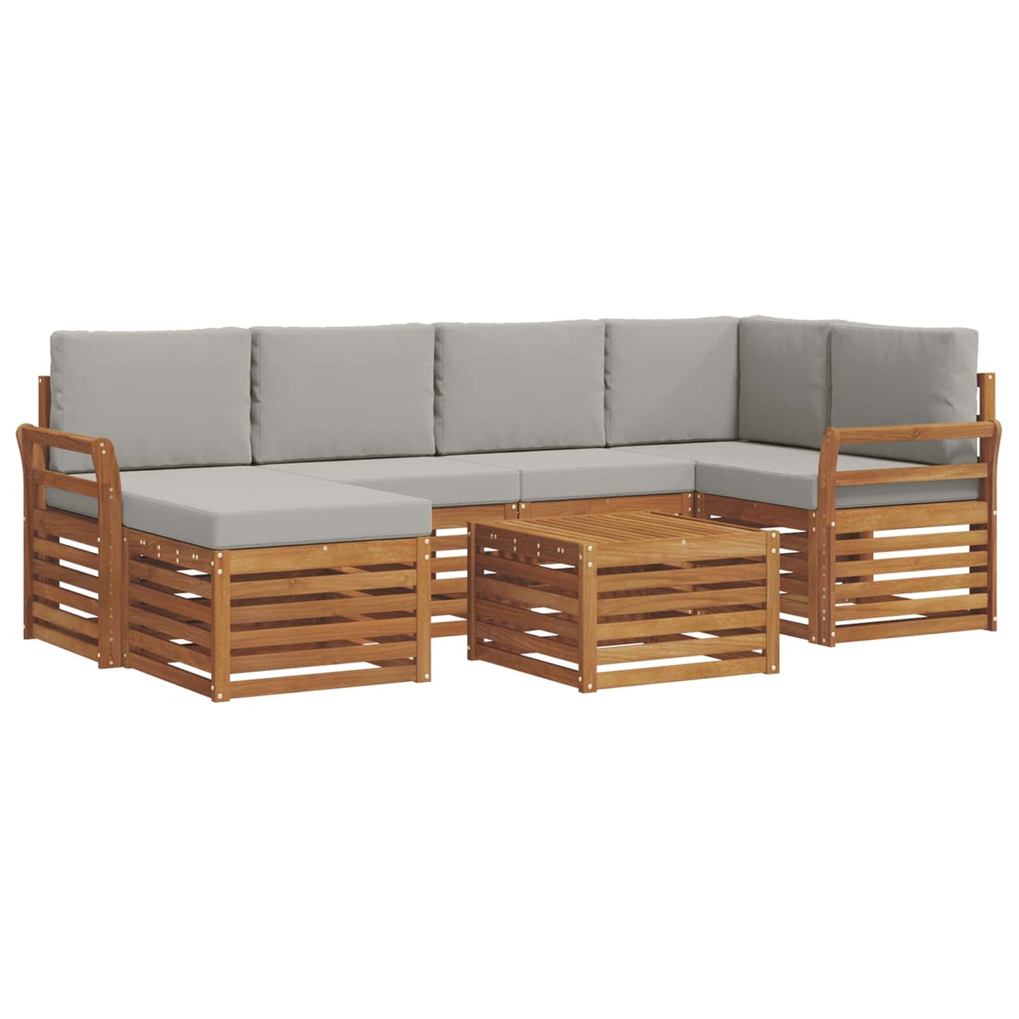 Outdoor-Sofagarnitur 7 stk. Natürlich und Hellgrau Polyester